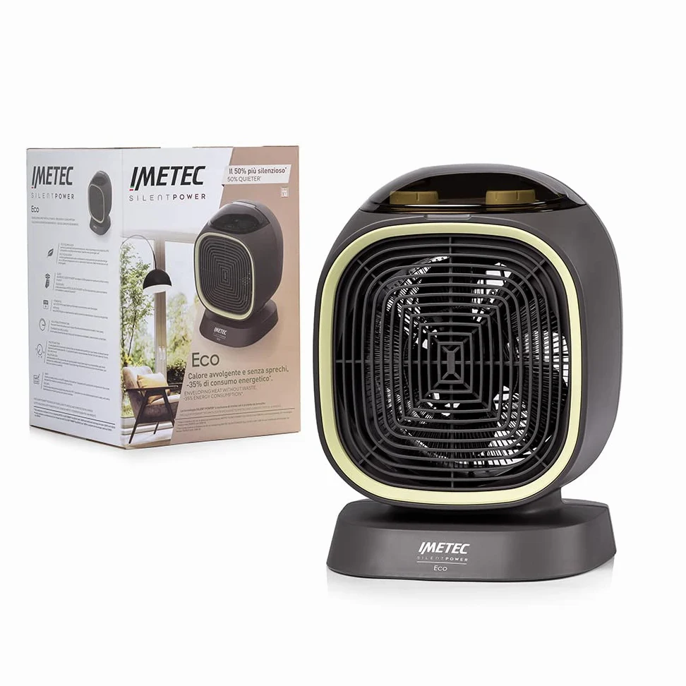 Imetec Silent Power Eco – Termoventilatore silenzioso 2100W | Tecnologia ECO -35% consumo energetico | Funzione antigelo | 4 funzioni | Termostato ambiente