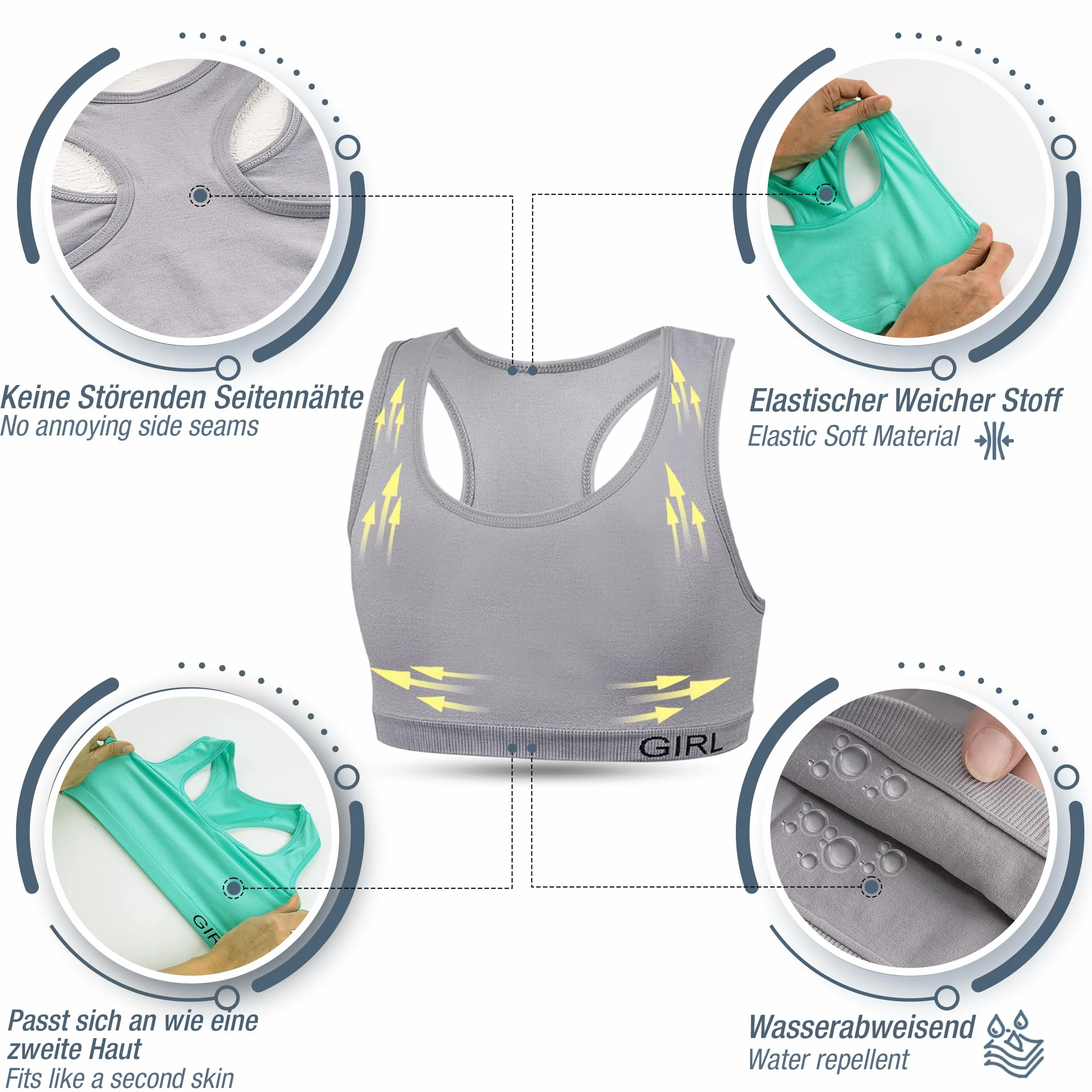 LOREZA 5 Bustier per Ragazze in Microfibra Reggiseno Sportivo Intimo con Schiena