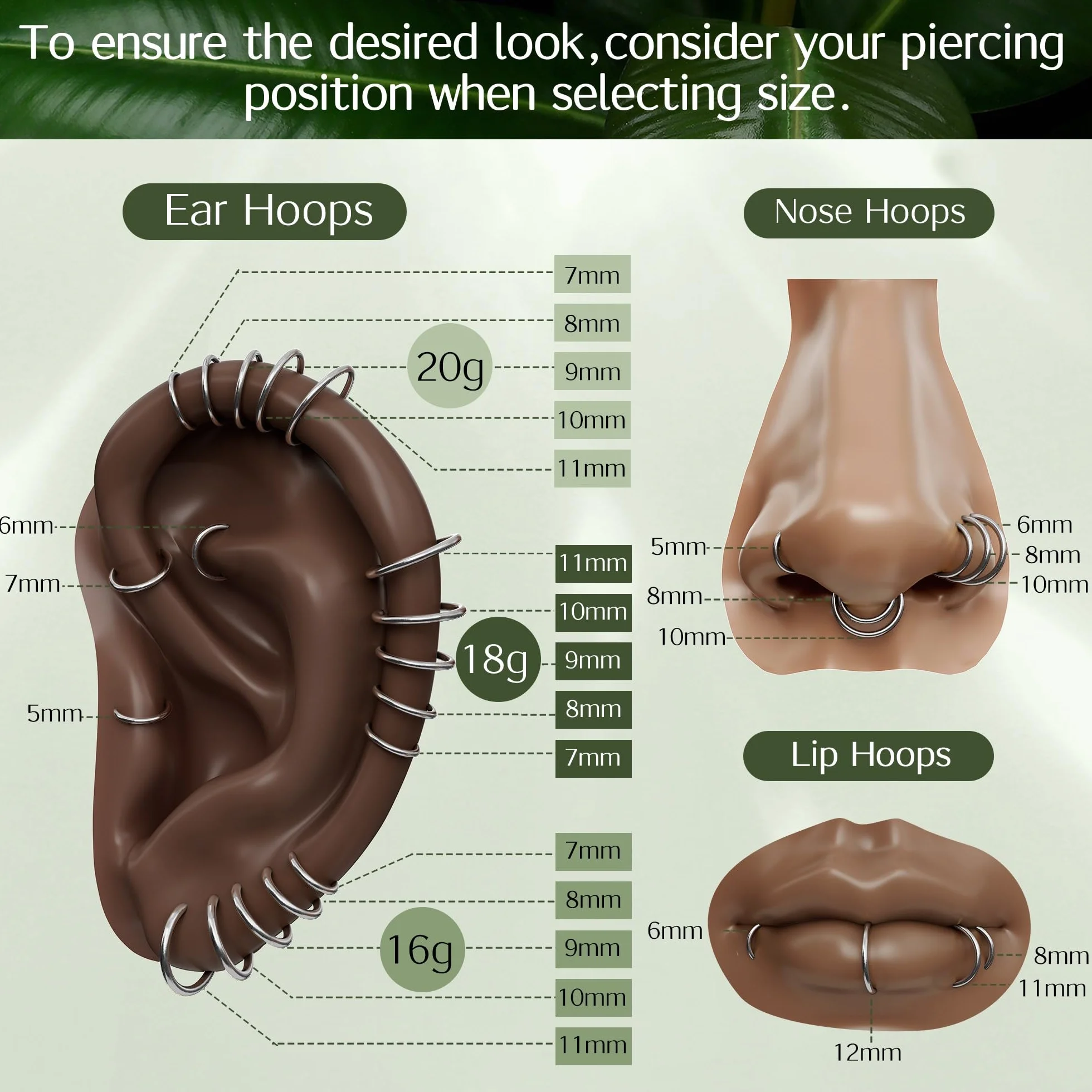BodyBonita Piercing Naso Anello con Cerniera 316L Acciaio Chirurgico Septum Clicker Cartilagine Oro/Argento/Nero