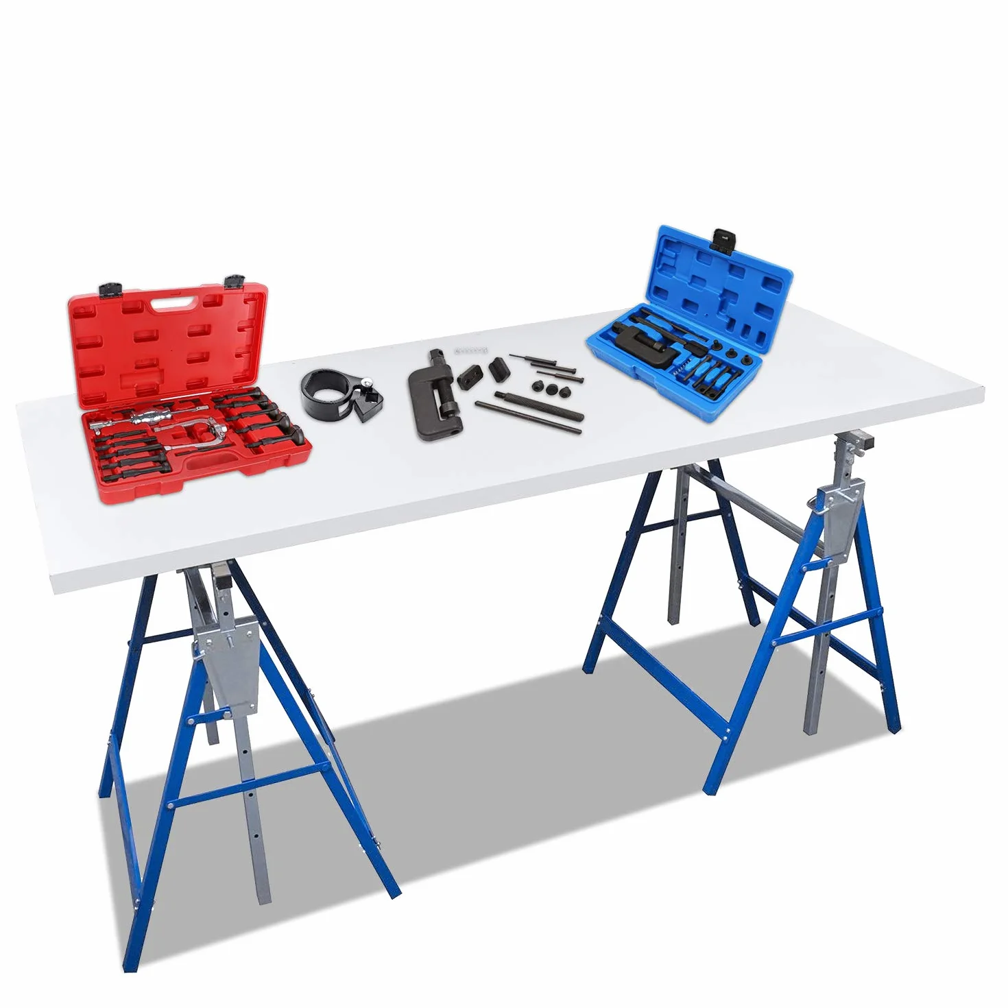Cavalletti da lavoro pieghevoli regolabili metallo portata 200 kg 80-130 cm blu argento