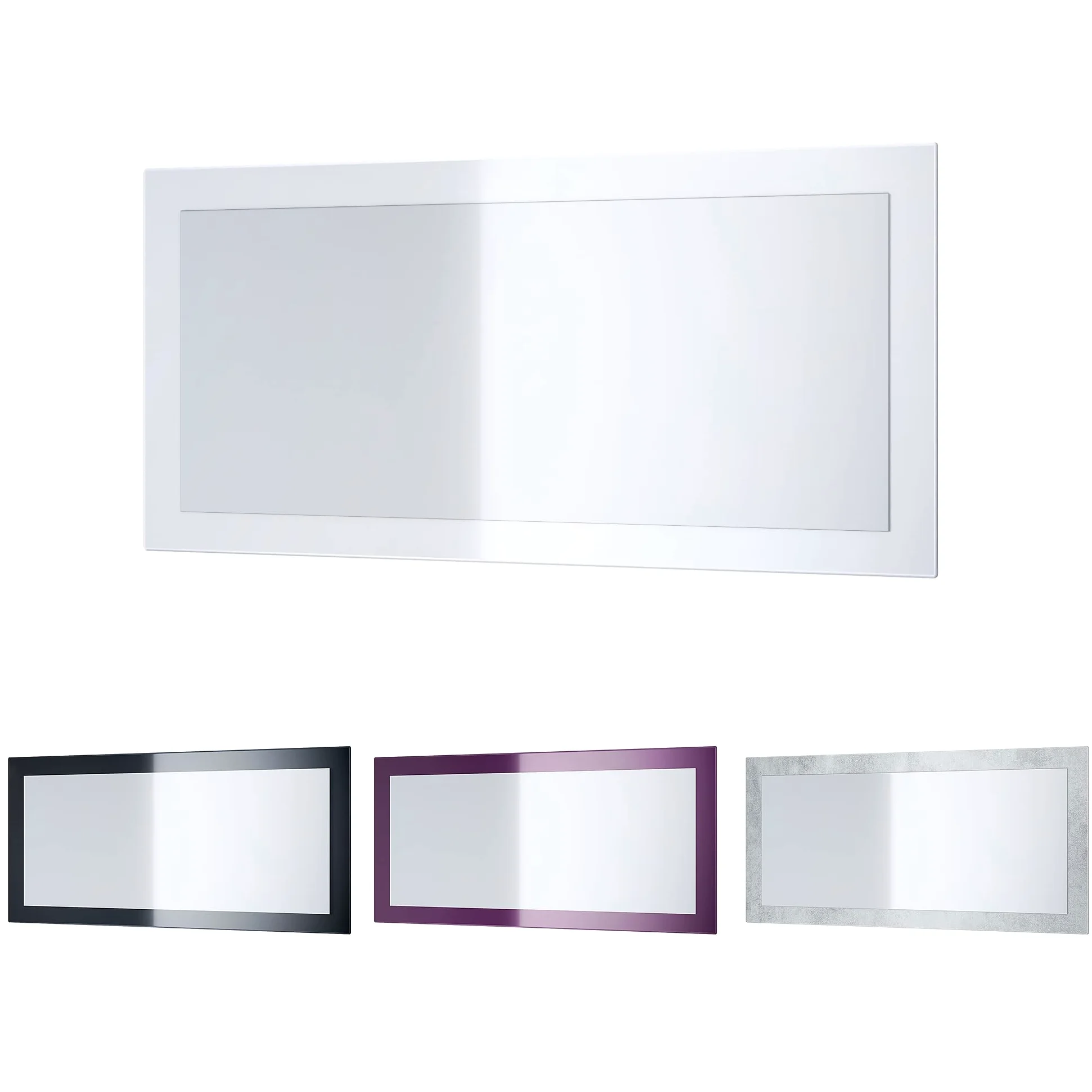 Vladon Specchio Lima, Specchio da Parete con Cornice Moderna, Bianco Lucido (89 x 45 cm)