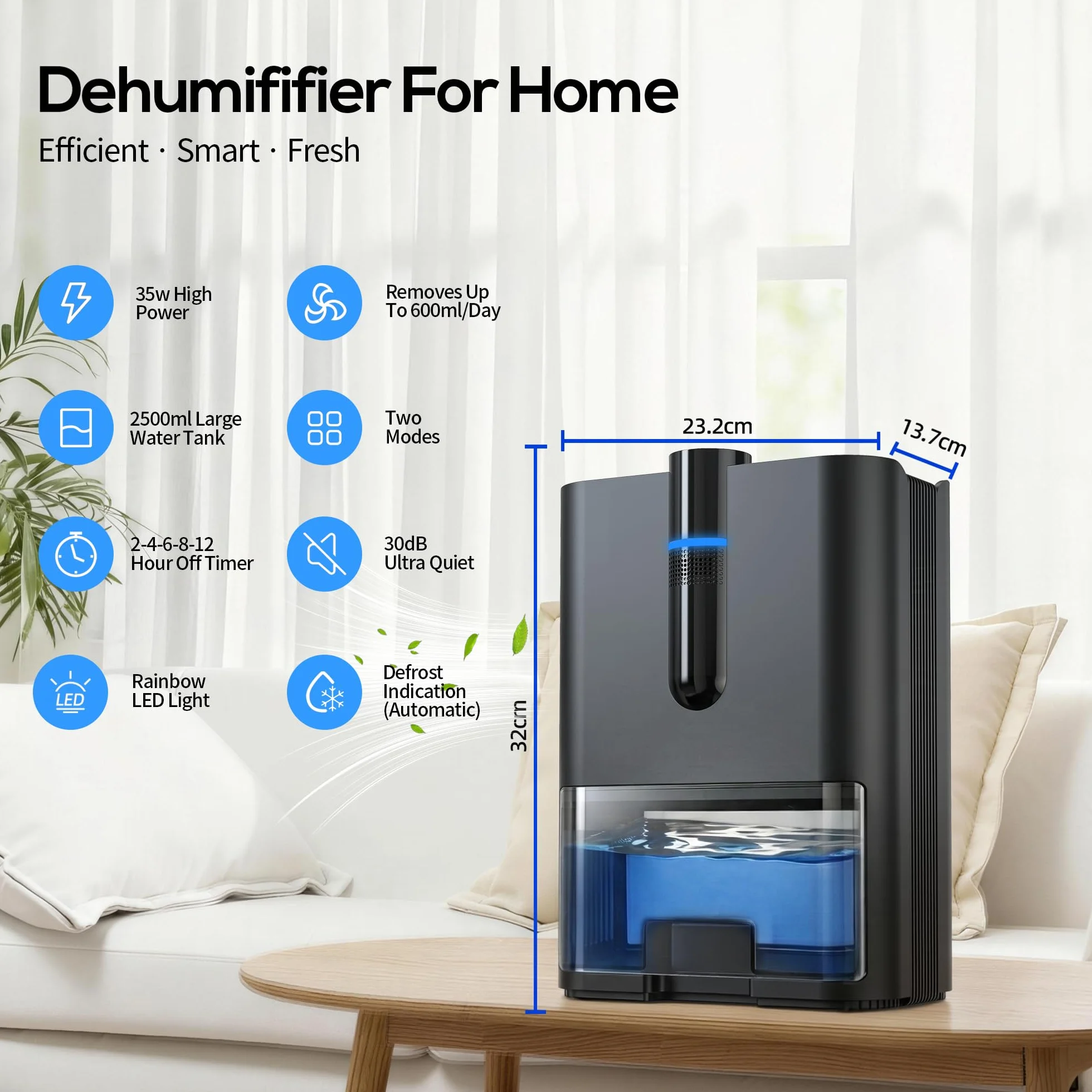 Deumidificatore Casa, 2500ML Dehumidifier per Casa Muffa, Deumidificatore Elettrico Silenzioso con Tubo di Scarico, Spegnimento Automatico, Modalità Sleep, Deumidificatori per Bagno,Camera,Armadio
