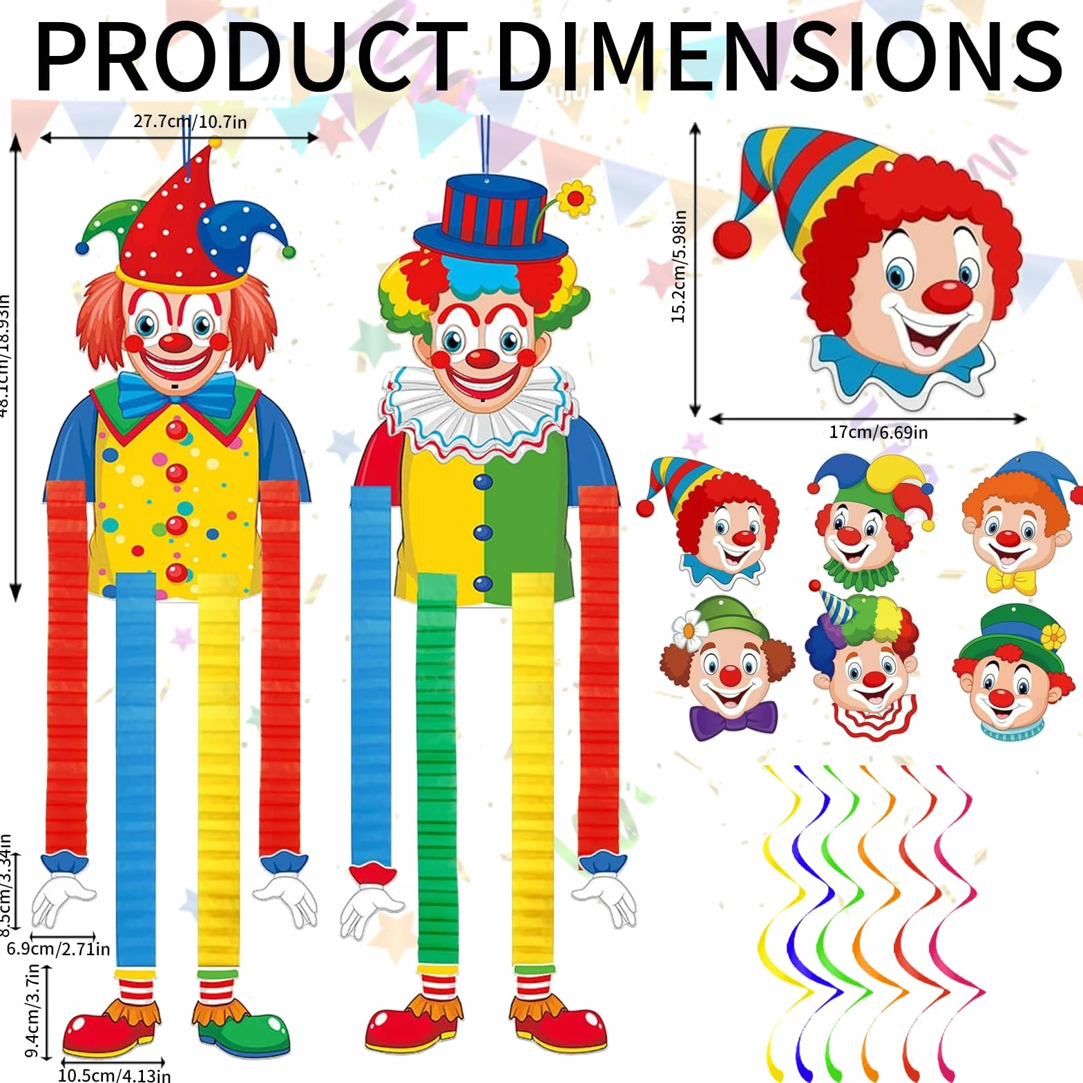 Set Decorazione Clown Carnevale 2 Grandi 6 Piccoli Decorazioni Porta Festa