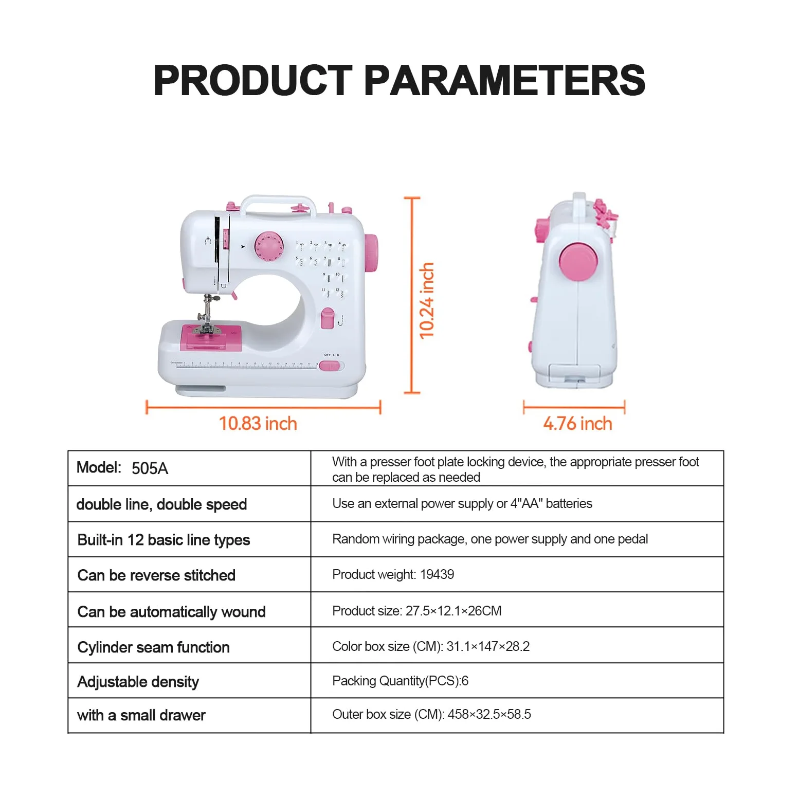 ZPSHYD Macchina da cucire multifunzione a 12 punti, doppia linea, domestica, overlock a due velocità, per bambini e principianti, rosa