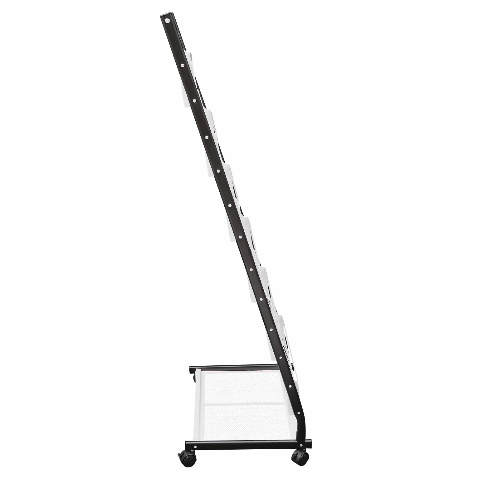 Supporto da pavimento a 6 livelli, 47,5 x 38 x 132 cm, portariviste con ruote, formato A4, in ferro, per caffetterie, ristoranti, uffici