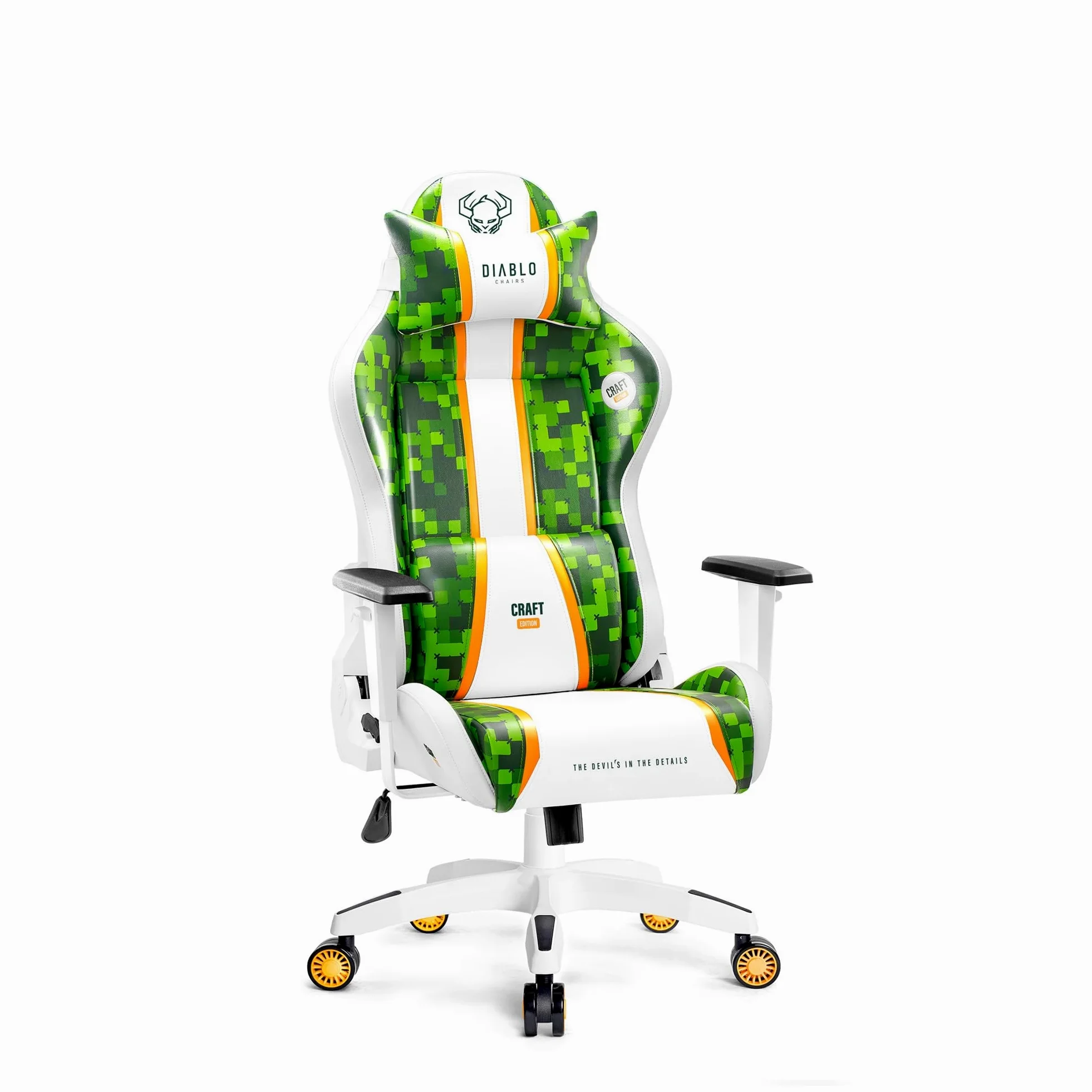 DIABLO Chairs X-One 2.0 Craft Edition Piccola Sedia da Gaming Girevole Sedia da Scrivania Ergonomica con Cuscino Lombare e Poggiatesta Schienale in Ecopelle Regolabile 64x33x120 cm Verde-Bianco