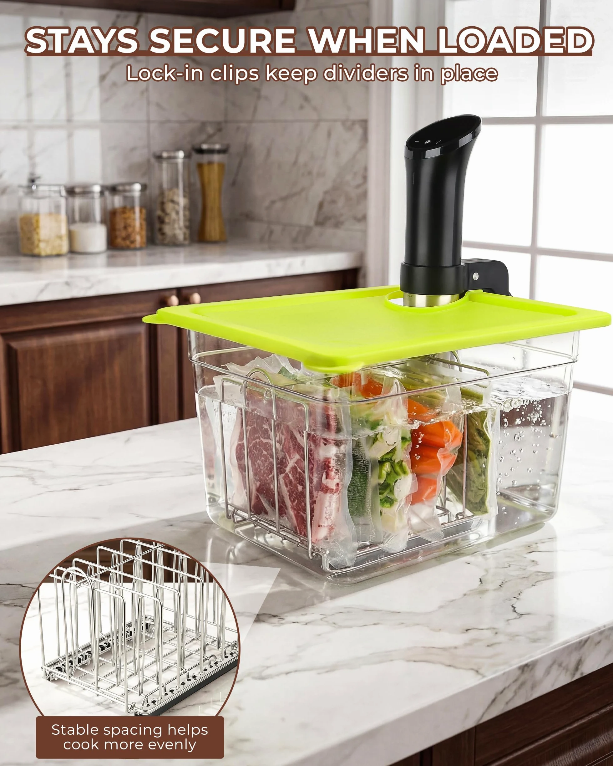 EVERIE Contenitore Sous Vide da 12 litri con coperchio universale in silicone e griglia per sottovuoto compatibile con tutti i modelli Anova, Anova Nano, Chefsteps Joule, Instant Pot, Wancle Sous Vide