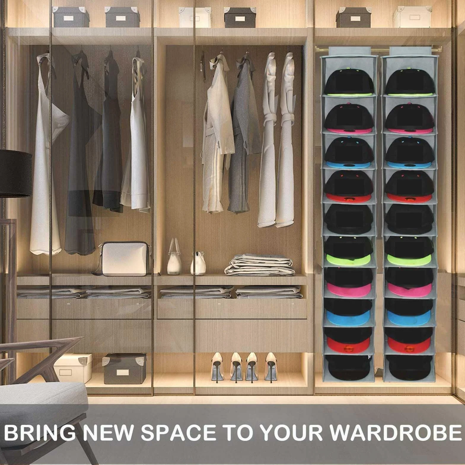Scarpiera da appendere per armadio, 10 sezioni, organizer per scarpe, vestiti, cappelli
