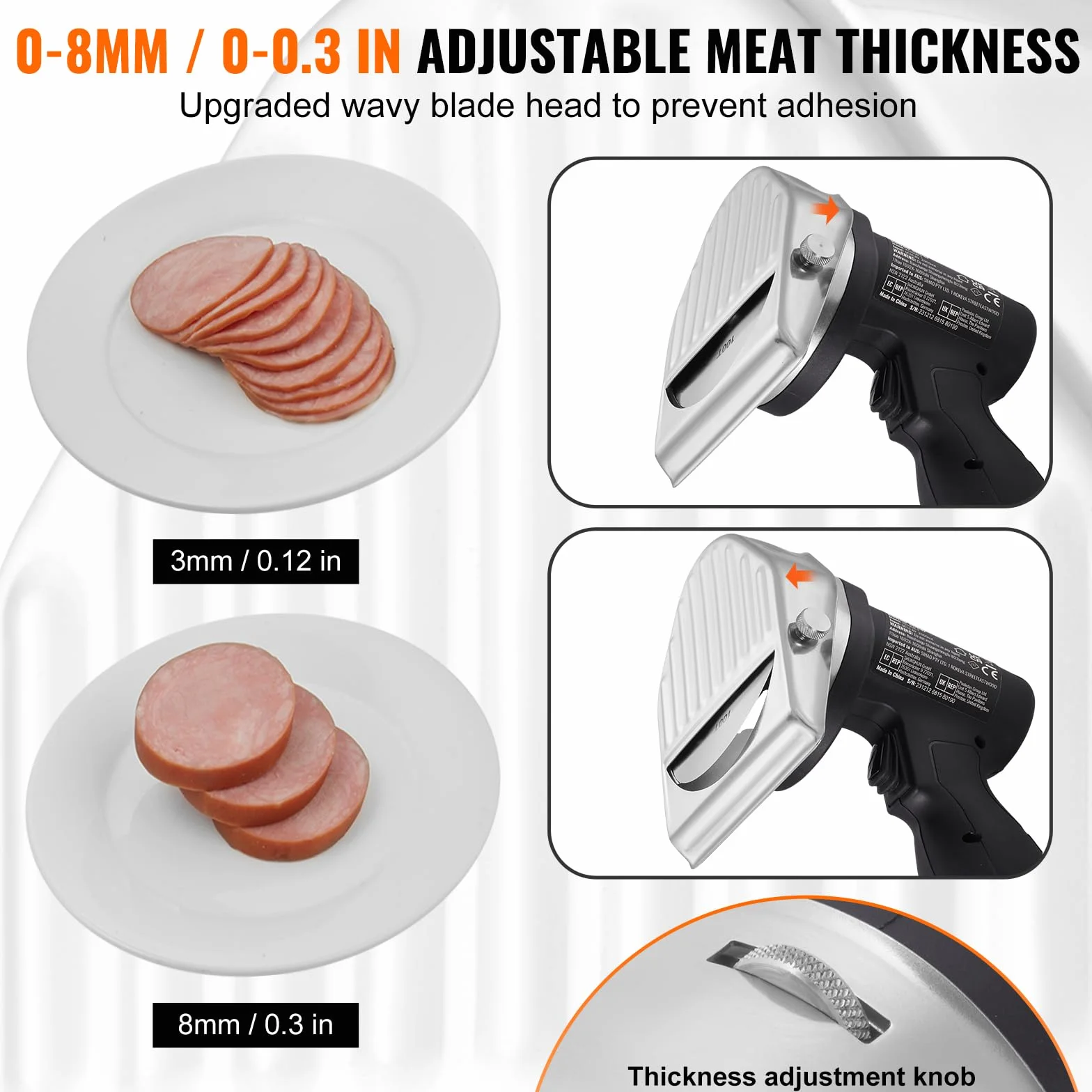 VEVOR Affettatrice Kebab 80 W Affettatrice Kebab, Coltello elettrico a batteria Coltello Gyros, Coltello Shawarma Kebab turco 0-8 mm, Affettatrice Kebab commerciale con lame da 100 mm Nero