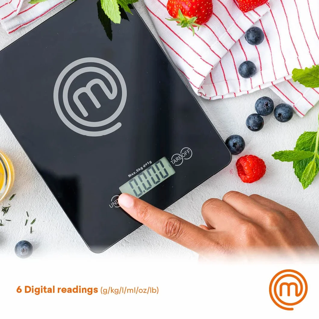 MasterChef Bilancia Cucina Digitale Professionale 5 kg Vetro Tare Spegnimento Automatico Nera