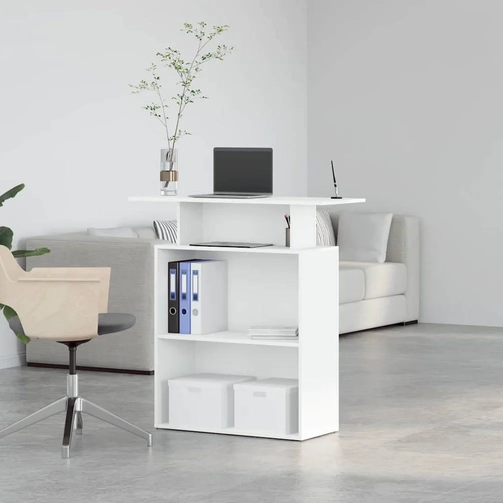 Bancone per ricevimento, in legno bianco, 100 x 40 x 104 cm, con ripiano, bancone da ufficio per sala reception, postazione di lavoro per ufficio e home office