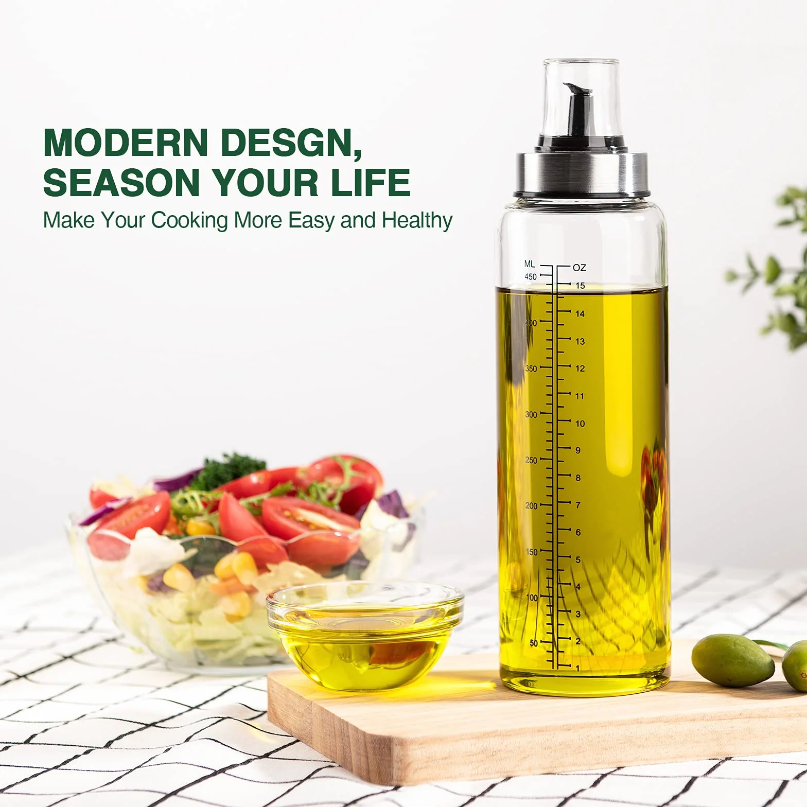 Hotder 2 bottiglie di olio da cucina con drizzler, 500 ml, in vetro, collo largo, facile da riempire e pulire, dispenser di olio a prova di perdite per olio d'oliva e aceto
