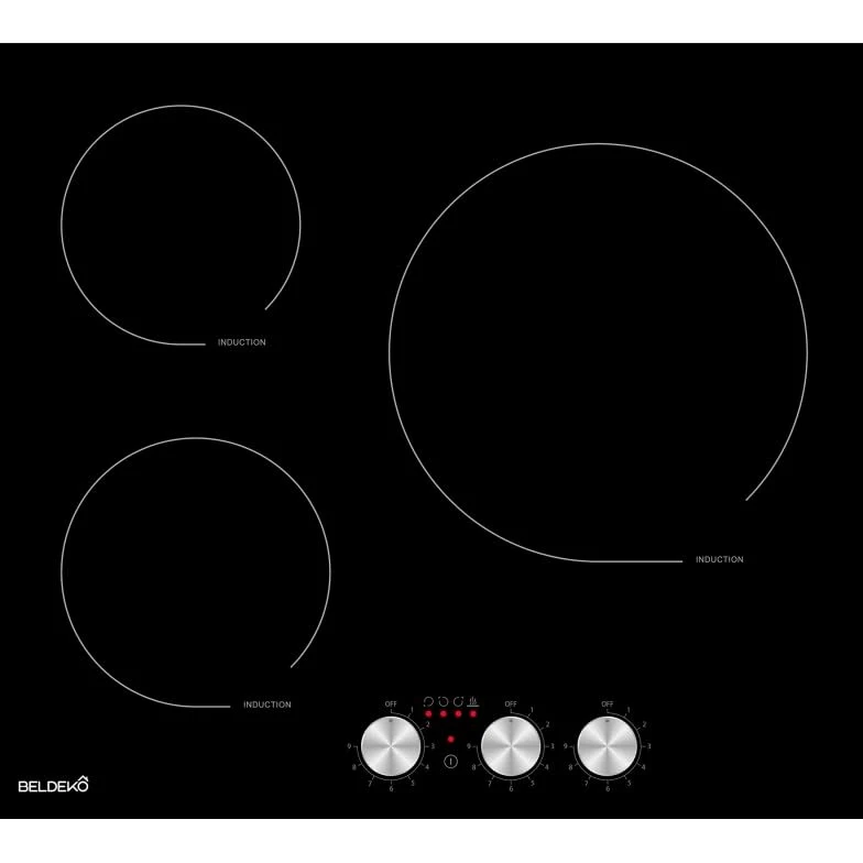 Piastra a induzione 59 cm – 3 fuochi, 5500 W, Comandi per controller – Beldeko