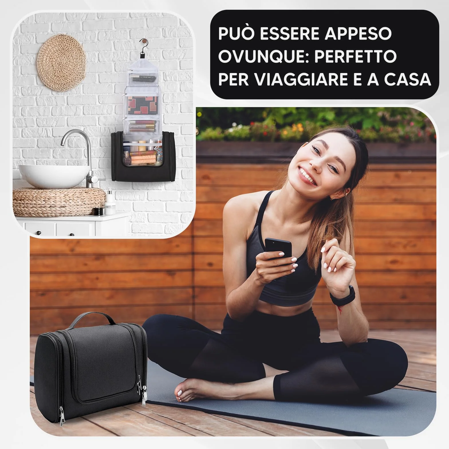 Beauty Case da Viaggio, Grande Borsa da Toilette da Appendere per donna e Uomo, 4 in 1 Beauty Case Impermeabile con Gancio Girevole