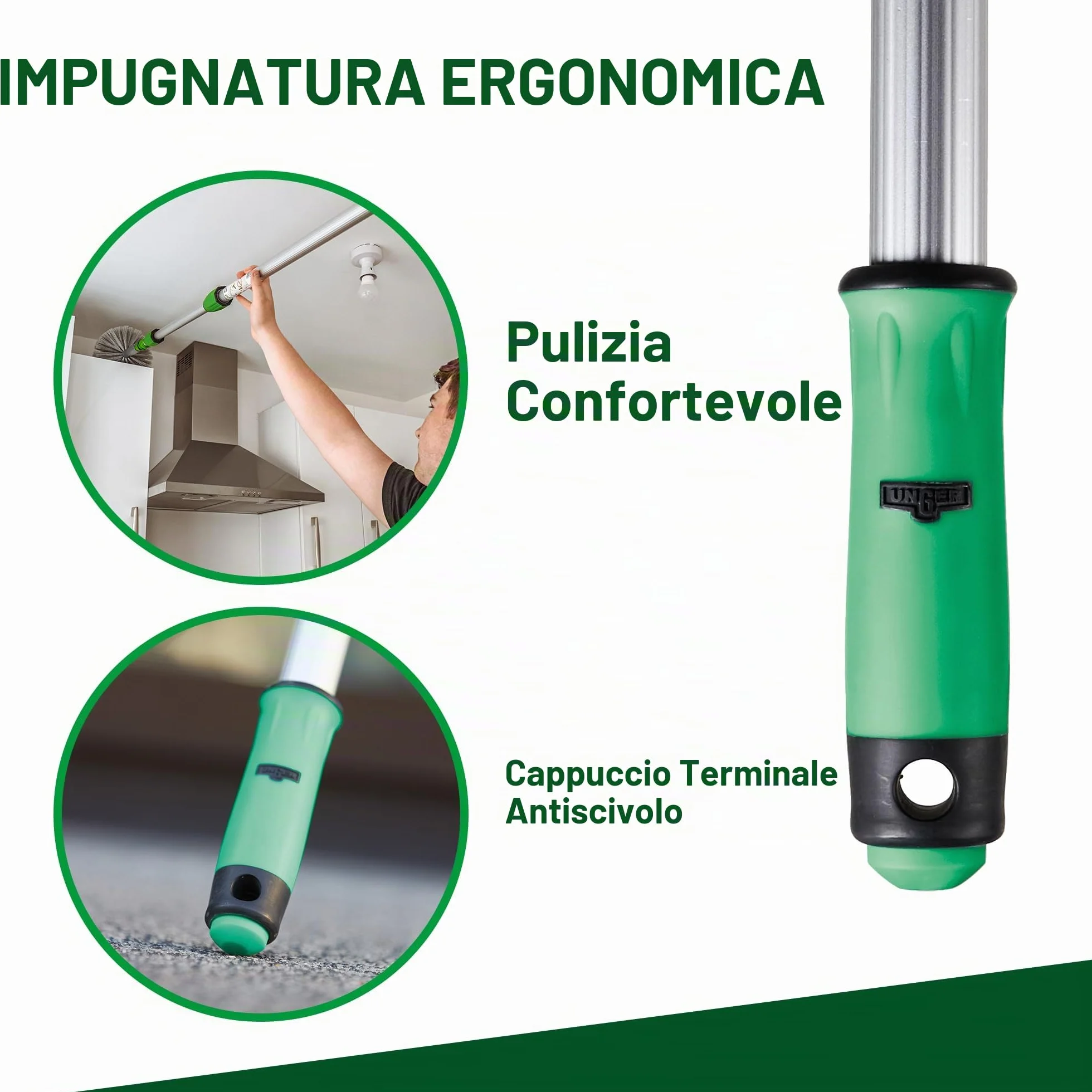 Unger OptiLoc asta telescopica 1,25 cm (compatibile con gli attrezzi per la pulizia delle finestre, impugnatura ergonomica, punta antiscivolo, chiusura a due componenti) EZ120