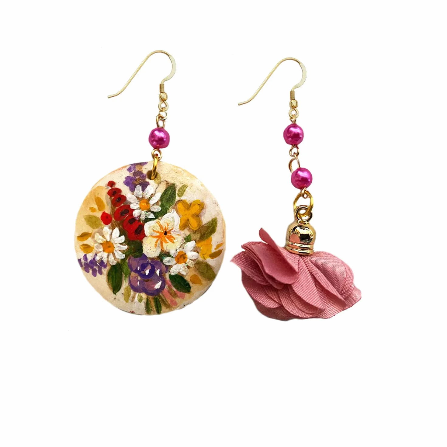Orecchini dipinti a mano FIORI INGLESI – Gioielli da donna, Gancio in argento, Made in Italy