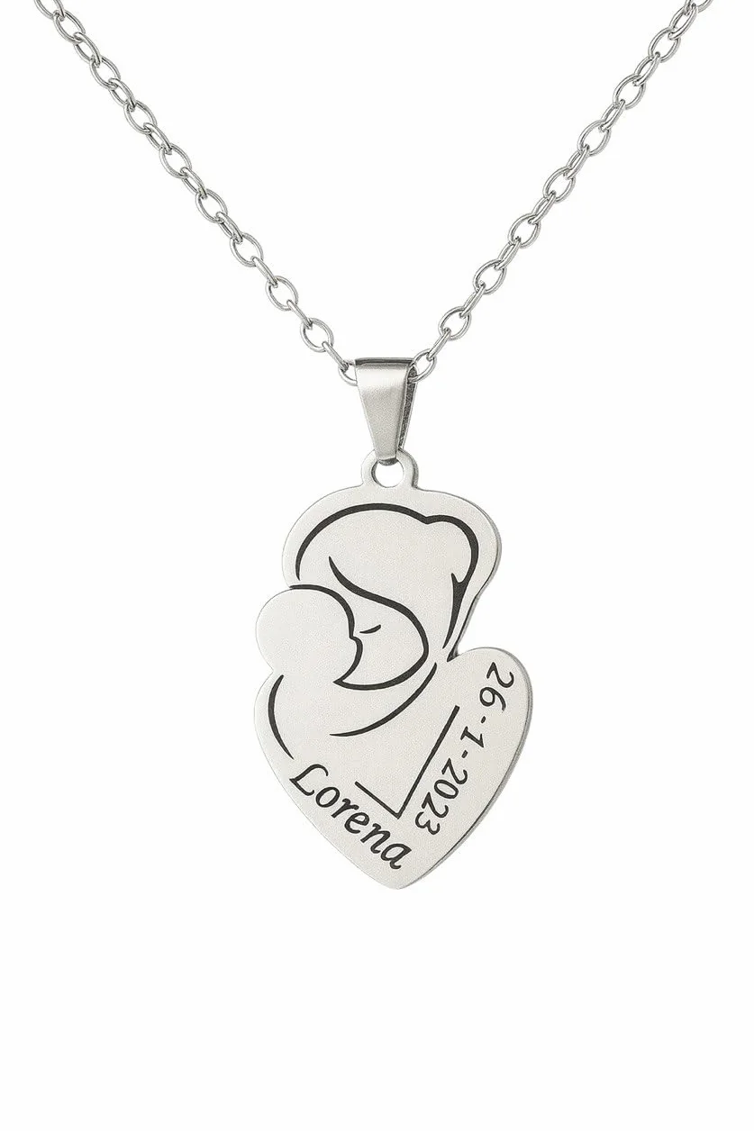 Collana Mamma e Bambino Personalizzata con Nome e Data Acciaio Inossidabile Idea Regalo