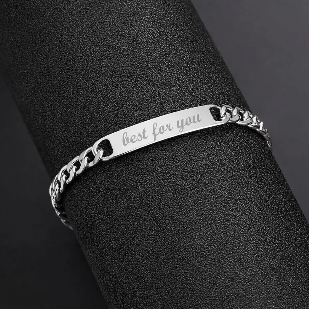 Bracciale in Acciaio Inossidabile Personalizzato con Incisione – Piastrina ID con Nome – Regalo per Uomo e Donna