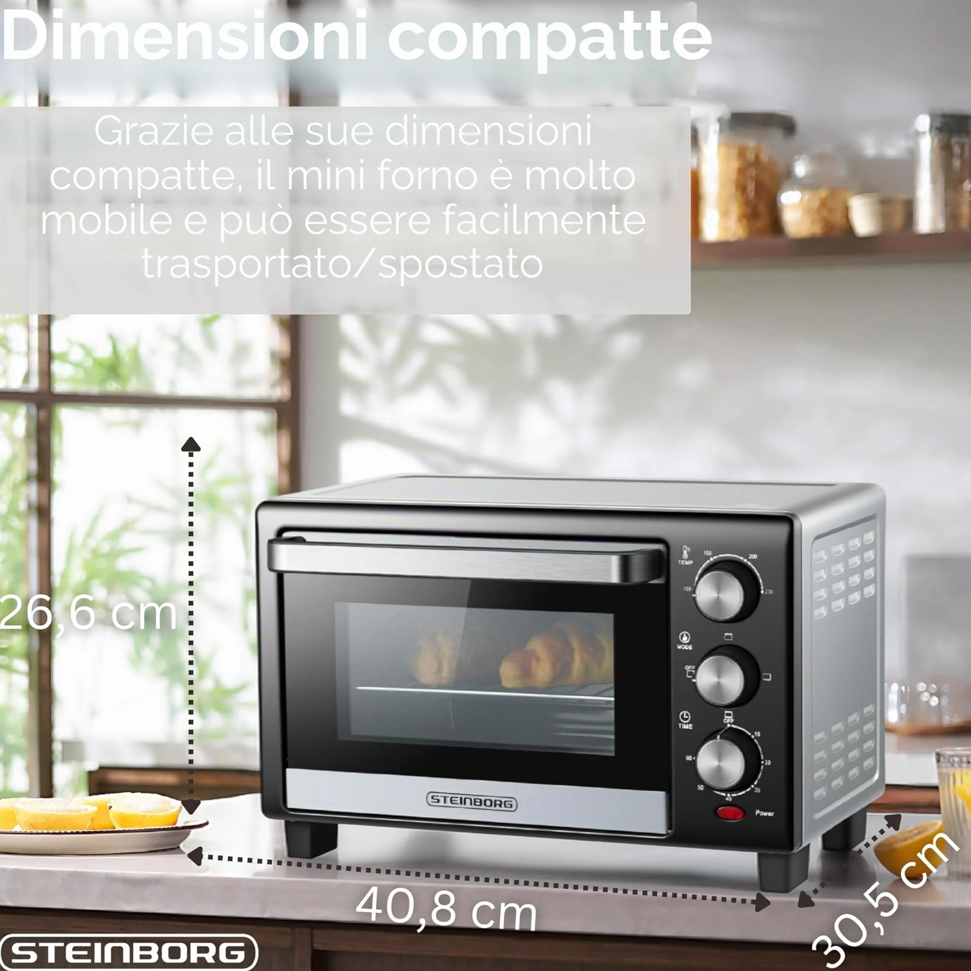 STEInBORG Mini forno 15 litri 3 in 1 forno per pizza calore superiore/inferiore 60 minuti