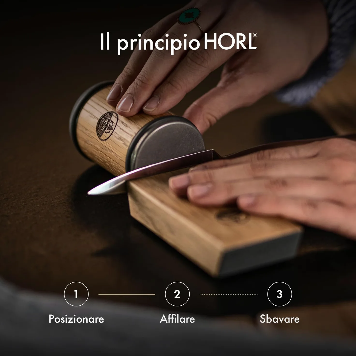 Affilacoltelli a rullo HORL 2 quercia - Made in Germany - Kit per affilare facilmente i coltelli - Affilacoltelli a rullo con supporto magnetico a 15 e 20 gradi
