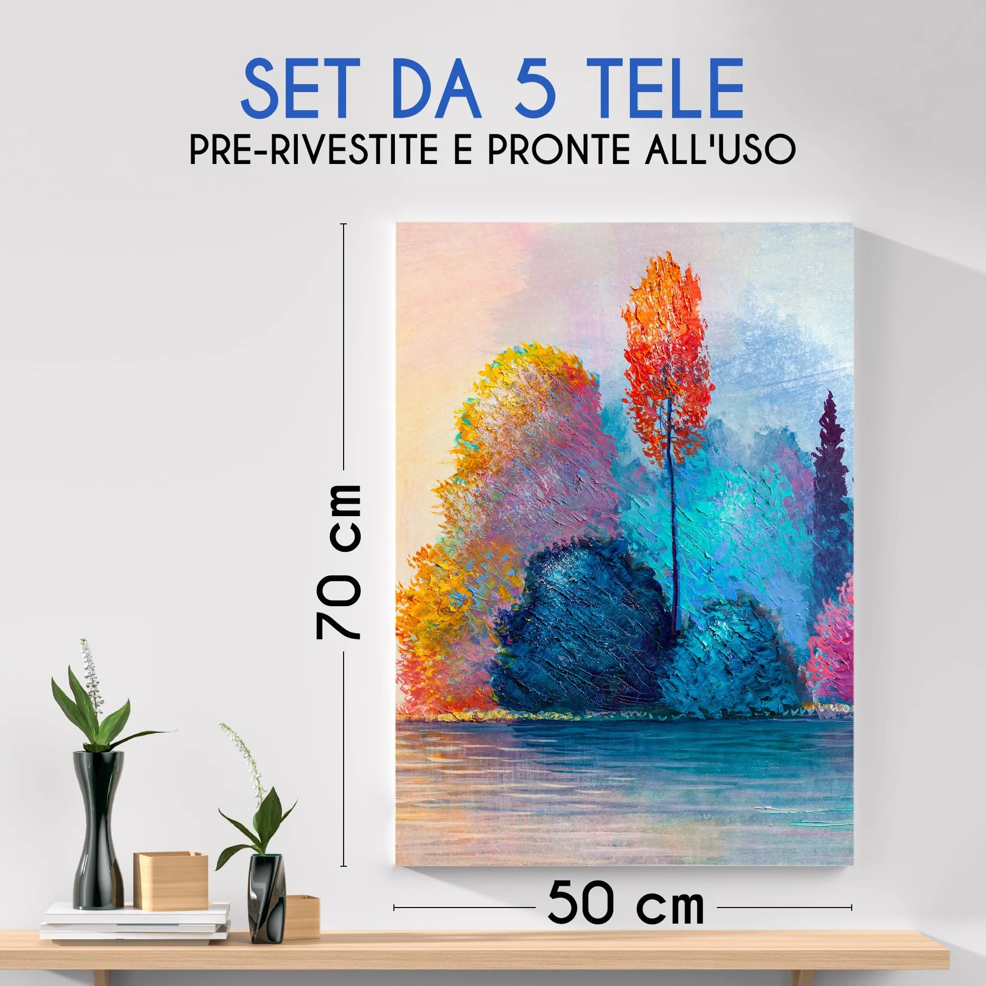 Zenacolor Set di 5 Tela per Dipingere 50x70 - Telaio di Legno 100% Cotone 340GSM - Tele Grandi Dimensioni per Artisti