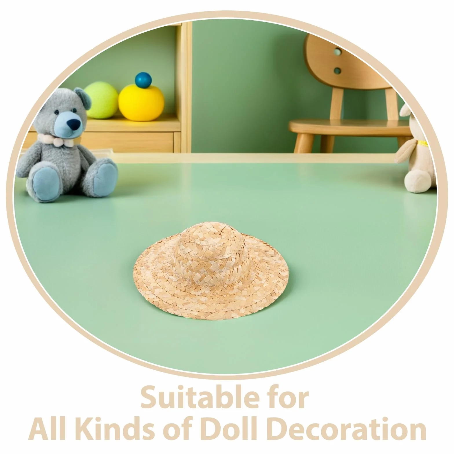 2 Pezzi Cappelli Mini di Paglia Beige per Bambole, Sombrero Intrecciato Leggero e Versatile per Decorazioni e Attività Creative in Famiglia