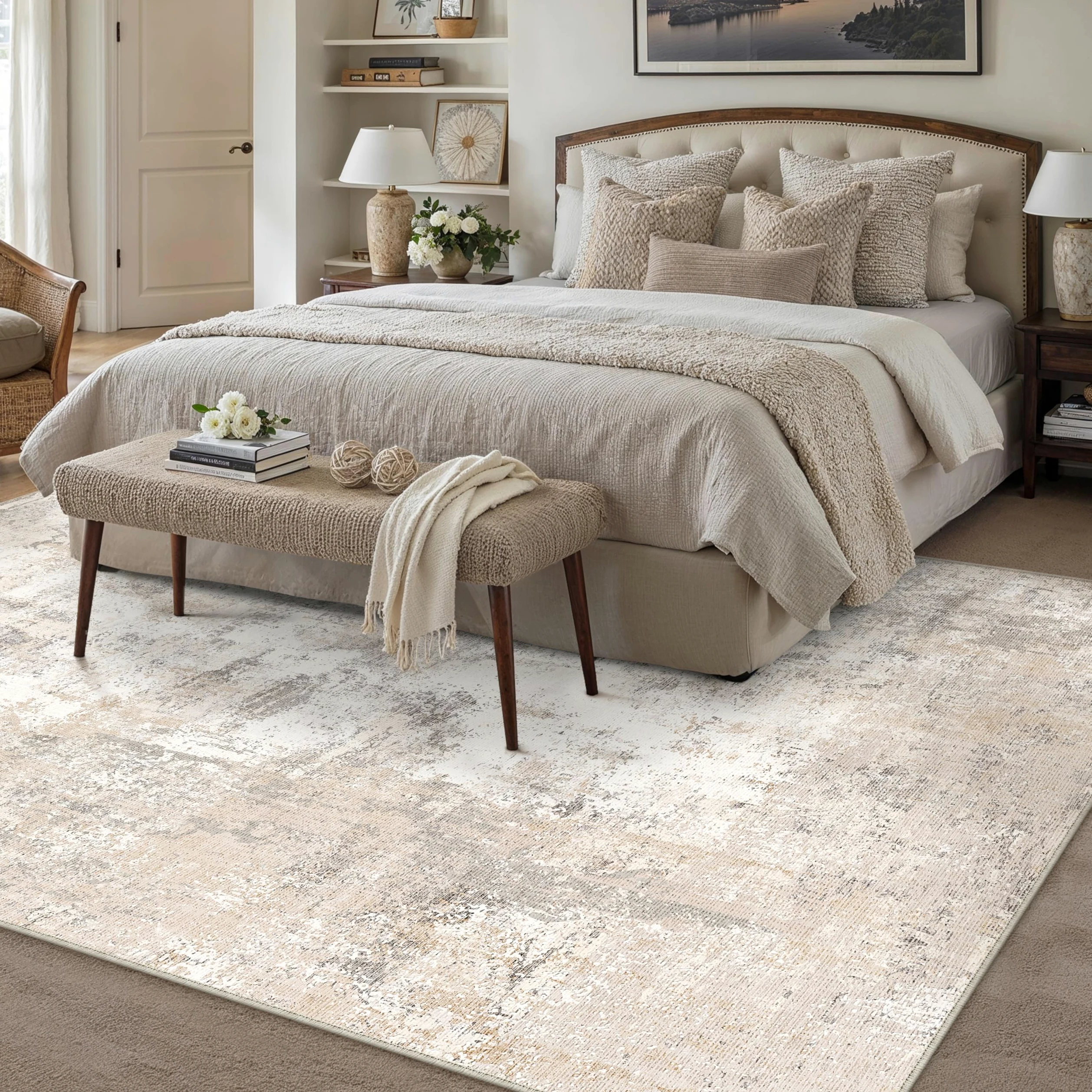 HUGEAR Tappeto Salotto Moderno Beige Grigio Tappeti 300x400cm Lavabile in Lavatrice Antiscivolo Astratto Naturale Grande Carpet Cameretta Scendiletto Camera da Letto Ufficio Pelo Corto