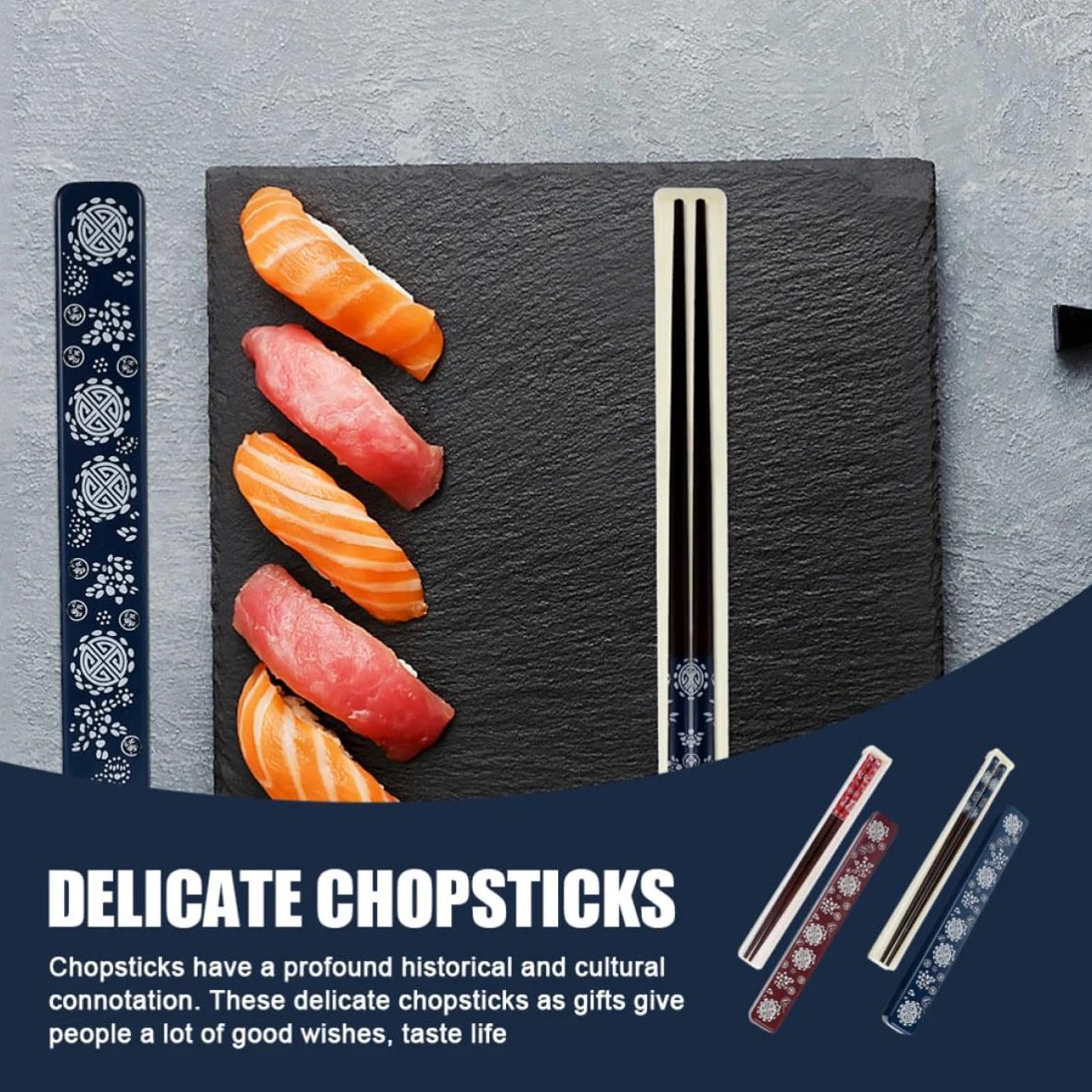 Set 2 Paia di Bacchette in Legno con Custodia Pieghevole in Abs, Leggere e Antiscivolo, per Picnic e Campeggio, Design Ergonomico una Presa Sicura