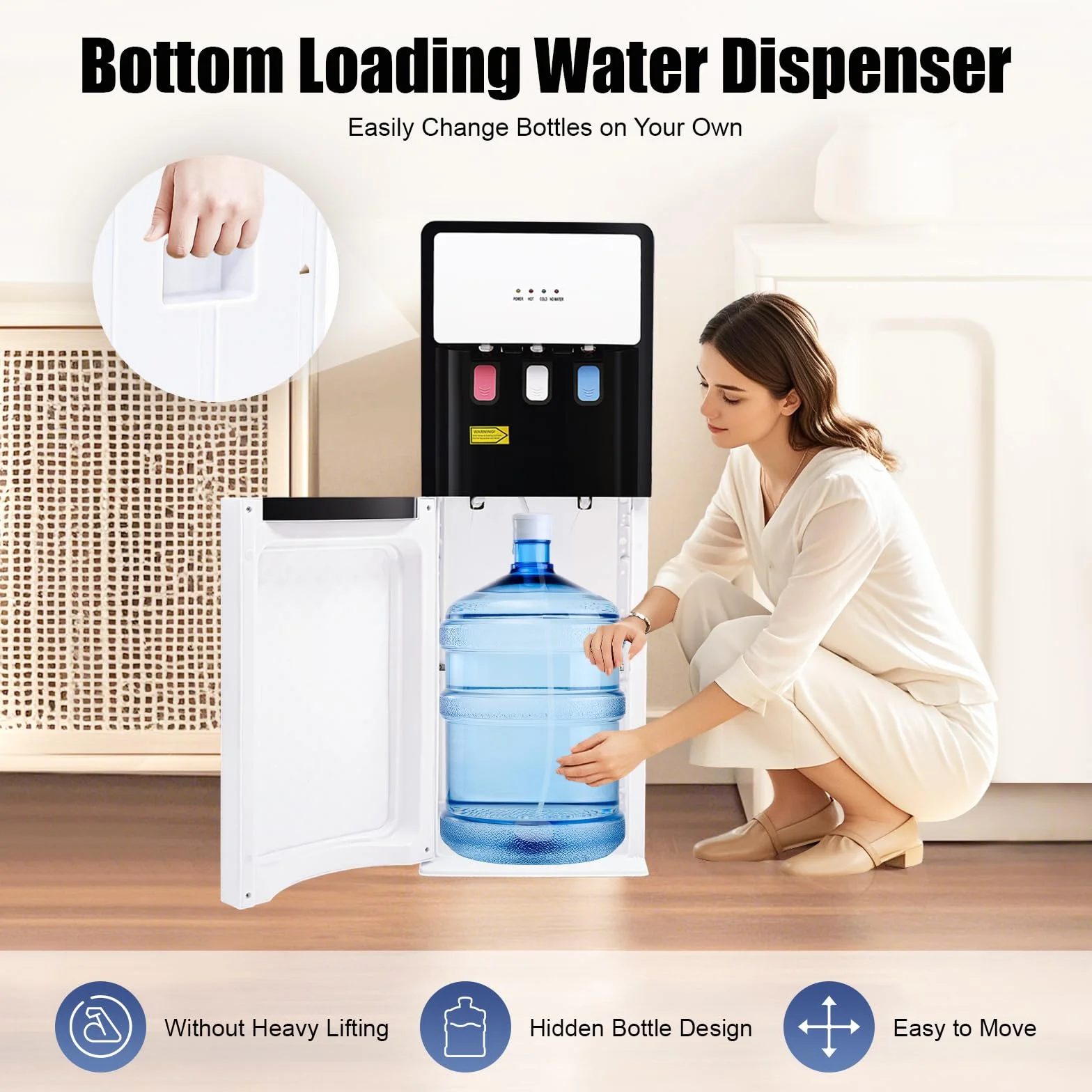 Dispenser d'acqua da banco 550 W 3-in-1 acqua fredda calda tiepida con protezione anti-funzionamento a secco riempimento dal basso