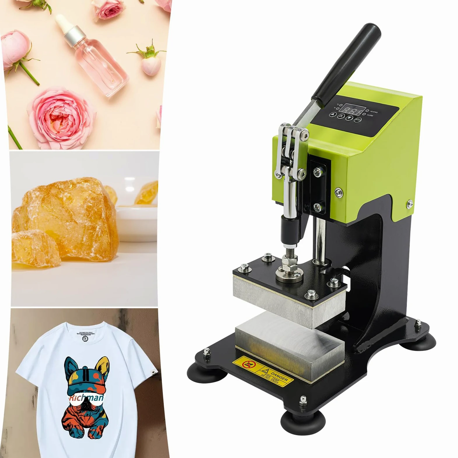 Rosin 900W - Macchina per pressa a calore, 6 x 12 cm, portatile con LED digitale pressa idraulica manuale per t-shirt, berretto