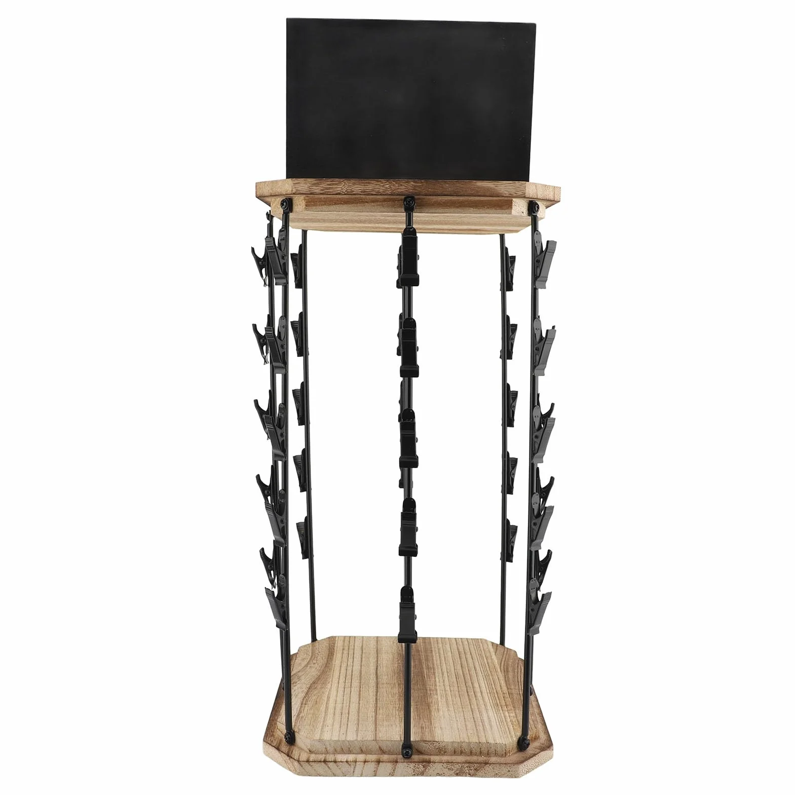 Wakects Espositore per Patatine, Espositore Girevole per Snack, con Struttura in Metallo e Base in Legno, 5 Ripiani, 40 Clip, Porta Patatine da Banco, per Scrivania, Negozio, per feste.