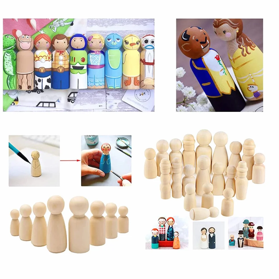 Figure in Legno da Dipingere 30 Pezzi Bambola in Legno da 65 mm Peg Dolls Legno Non Finite Bambole Piolo di Legno Vuoti Persone in Legno Corpi per Fai da Te Decora,Femmina e Maschio