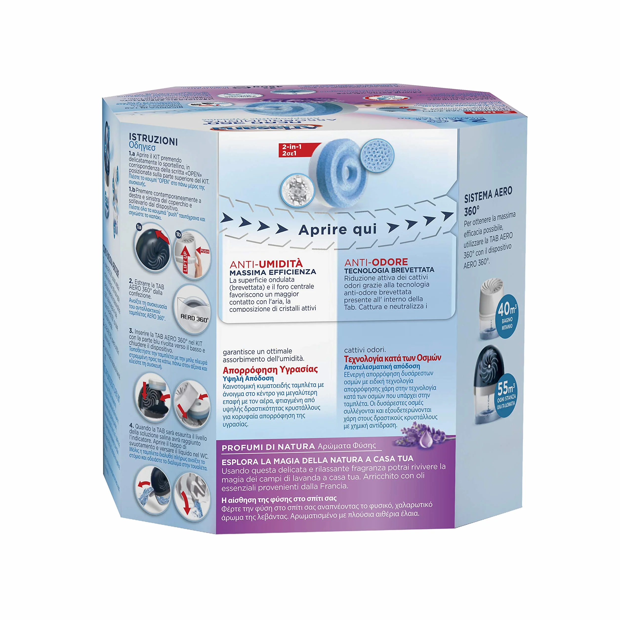 Ariasana Aero 360° Ricarica TAB Lavanda per dispositivo Aero 360° kit, assorbi umidità in Tab profumata rilassante, elimina i cattivi odori, aromaterapia, 2 TAB da 450g