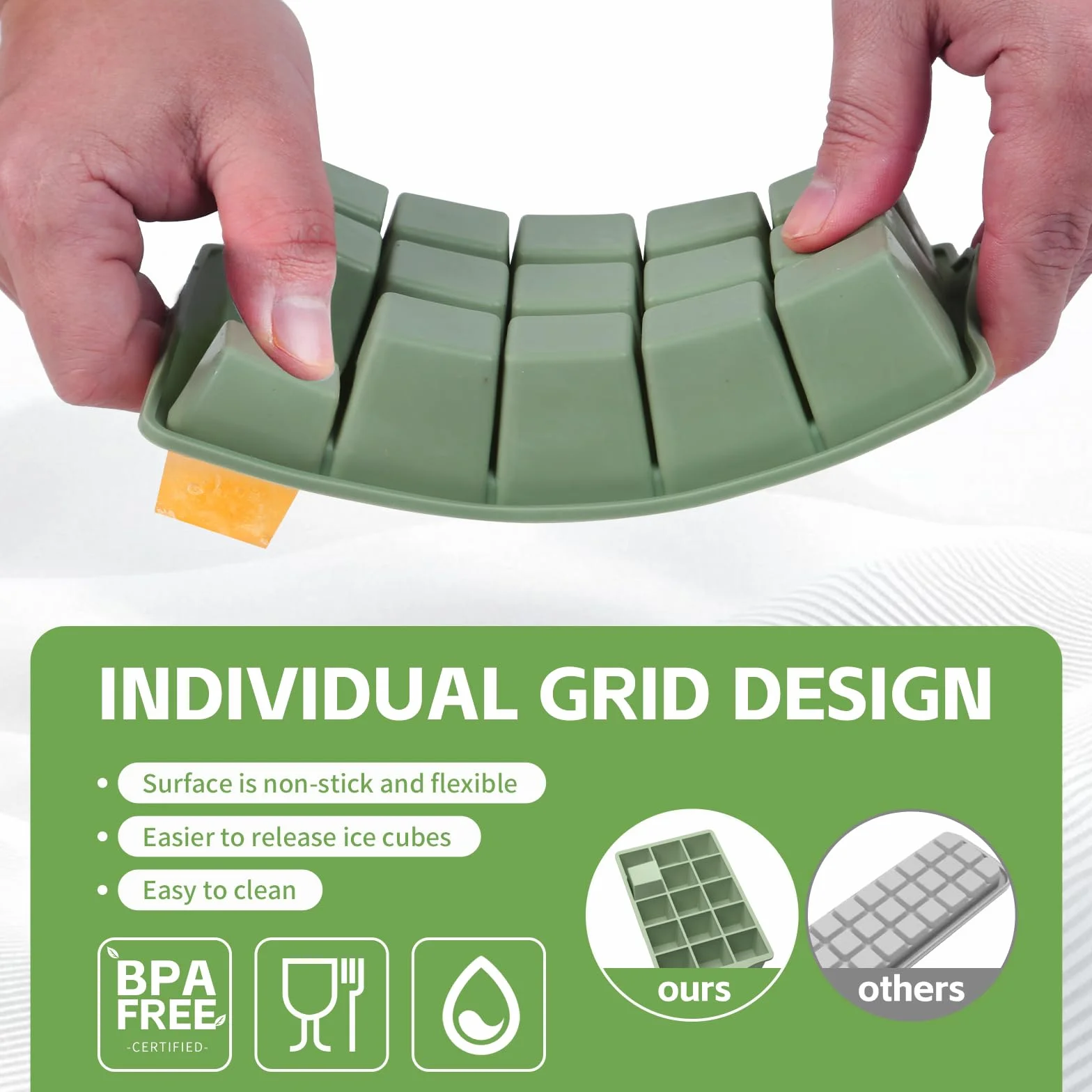 Stampo per Ghiaccio Silicone Senza BPA con Coperchio Impilabile per Freezer 2 Pezzi Verde