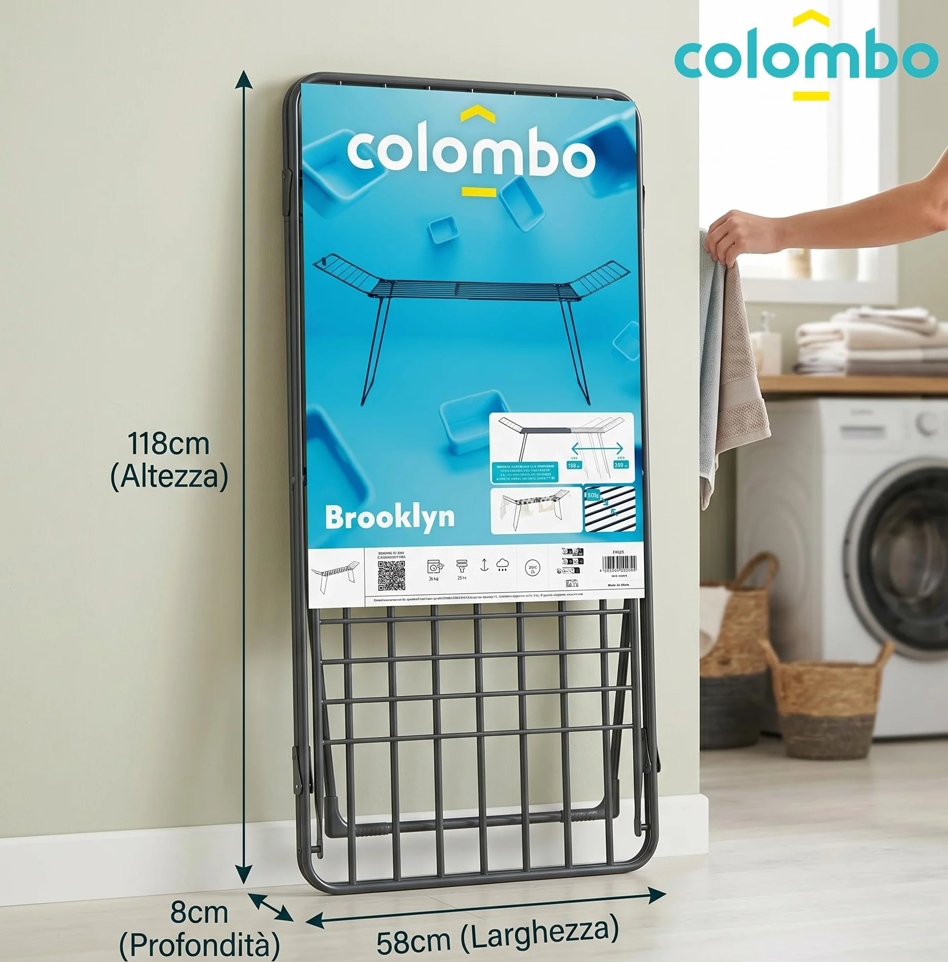 Colombo Stendibiancheria Estensibile Brooklyn XXL 195-260 cm Acciaio Antiruggine Stenditura 25m