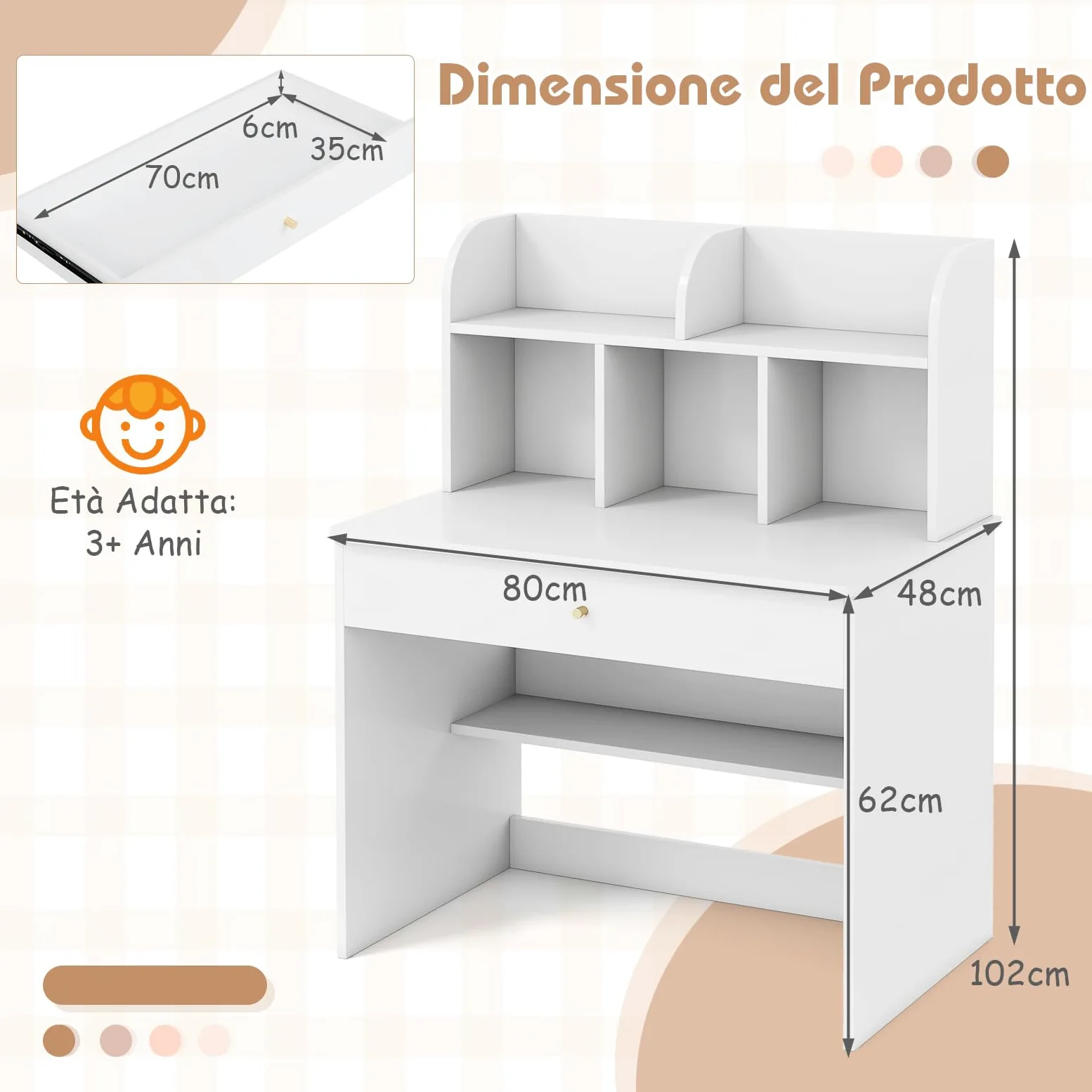 RELAX4LIFE Scrivania per Bambini con Spazio di Stoccaggio, Tavolo da Scrittura in Legno con Cassetto e Ripiano Aperto, Postazione di Lavoro per Studenti a Domicilio per Bambini 3+ (Bianco)