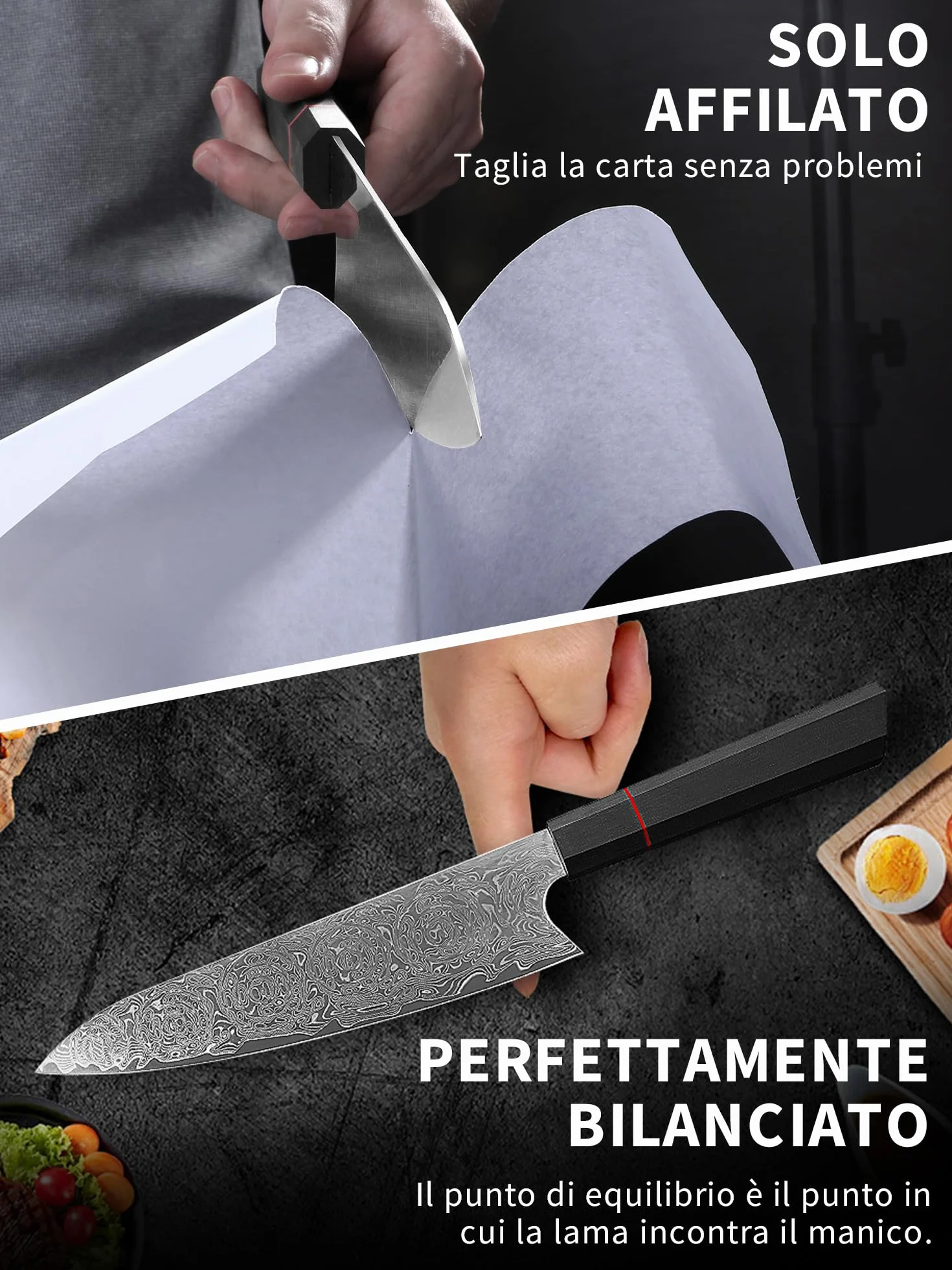 Plys Damasco Coltello da Chef Coltelli Damascati Giapponesi: Coltello da Chef Affilato - Coltello da Cucina Professionale Manico in G10