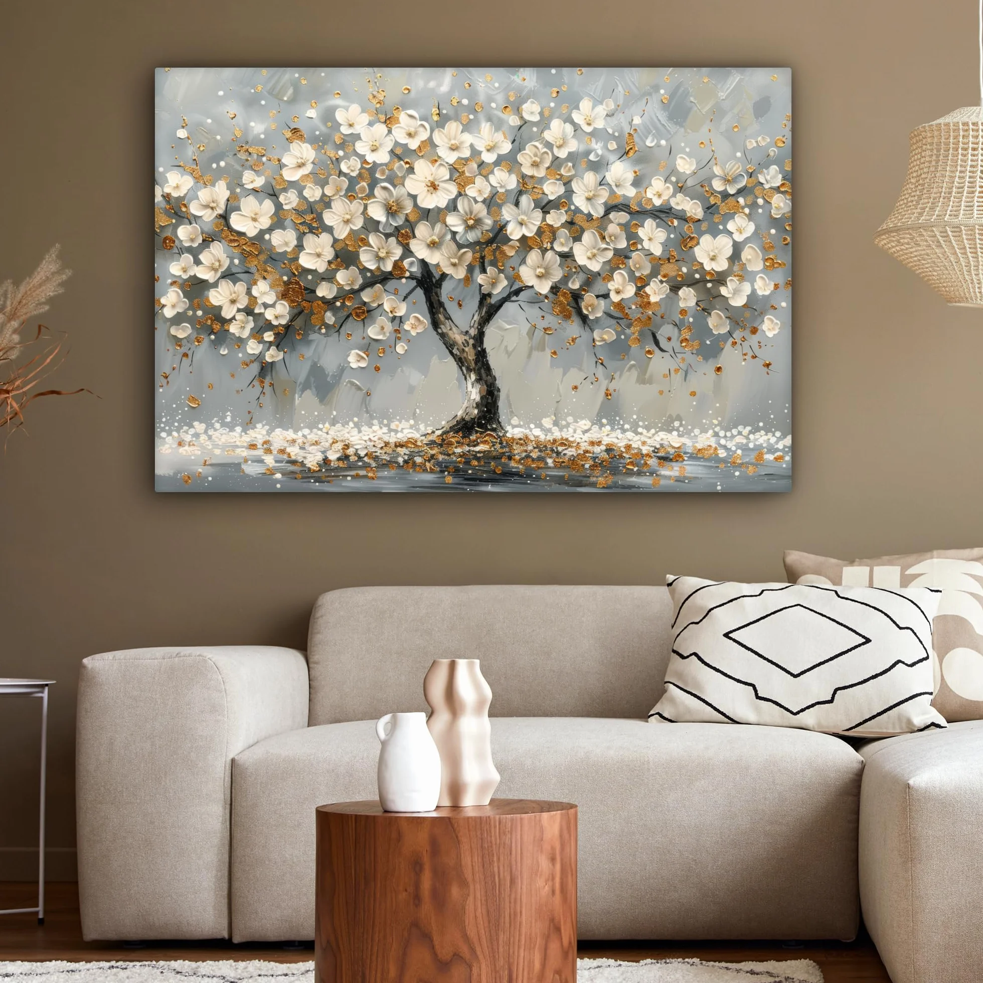 MuchoWow Quadro Moderno 120x80 cm Tela Stampa Fiori Astratto Bianco Decorazione Parete