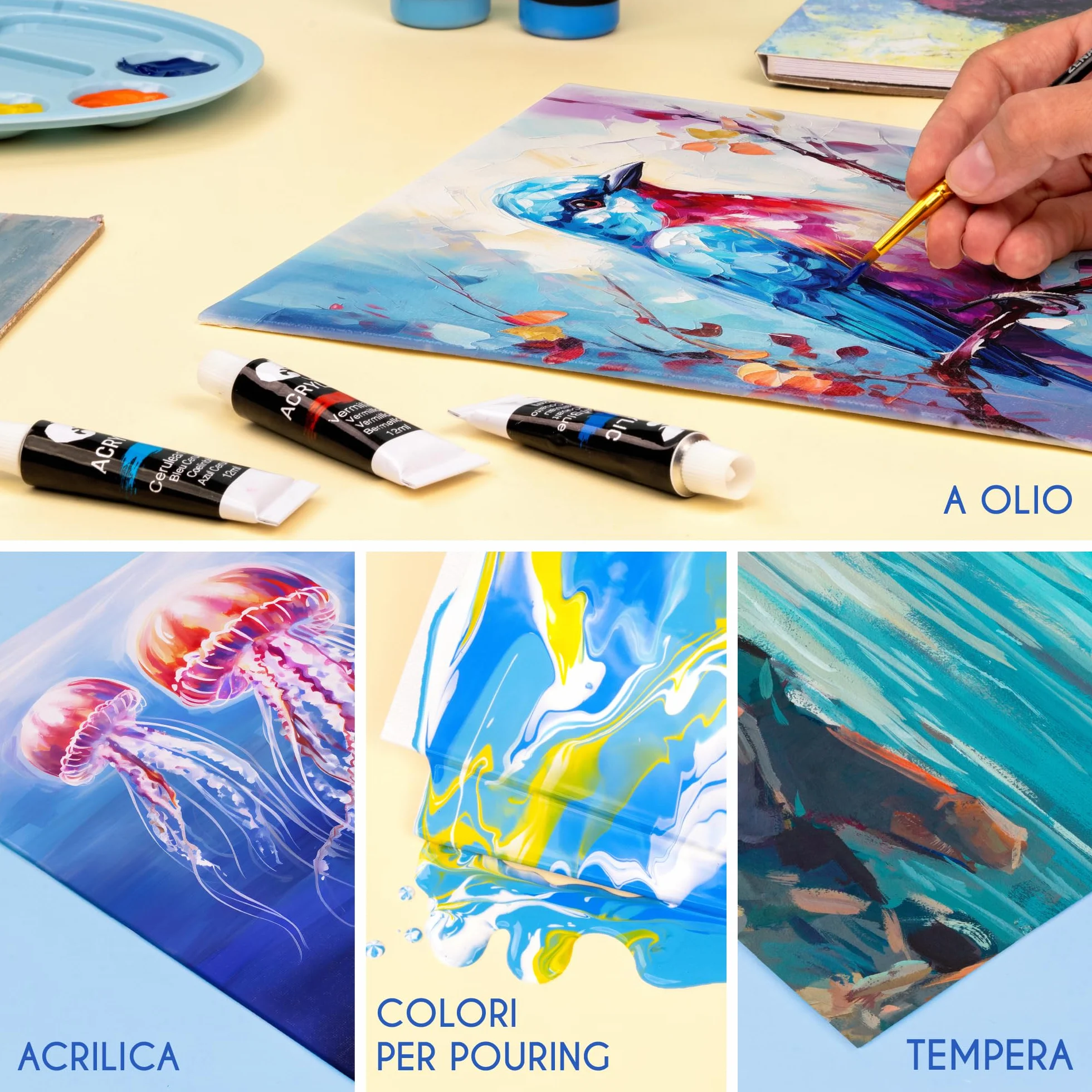 Zenacolor Set di 28 Tele per Dipingere Multidimensionale 100% Cotone 13x18 20x25 24x20 30x40