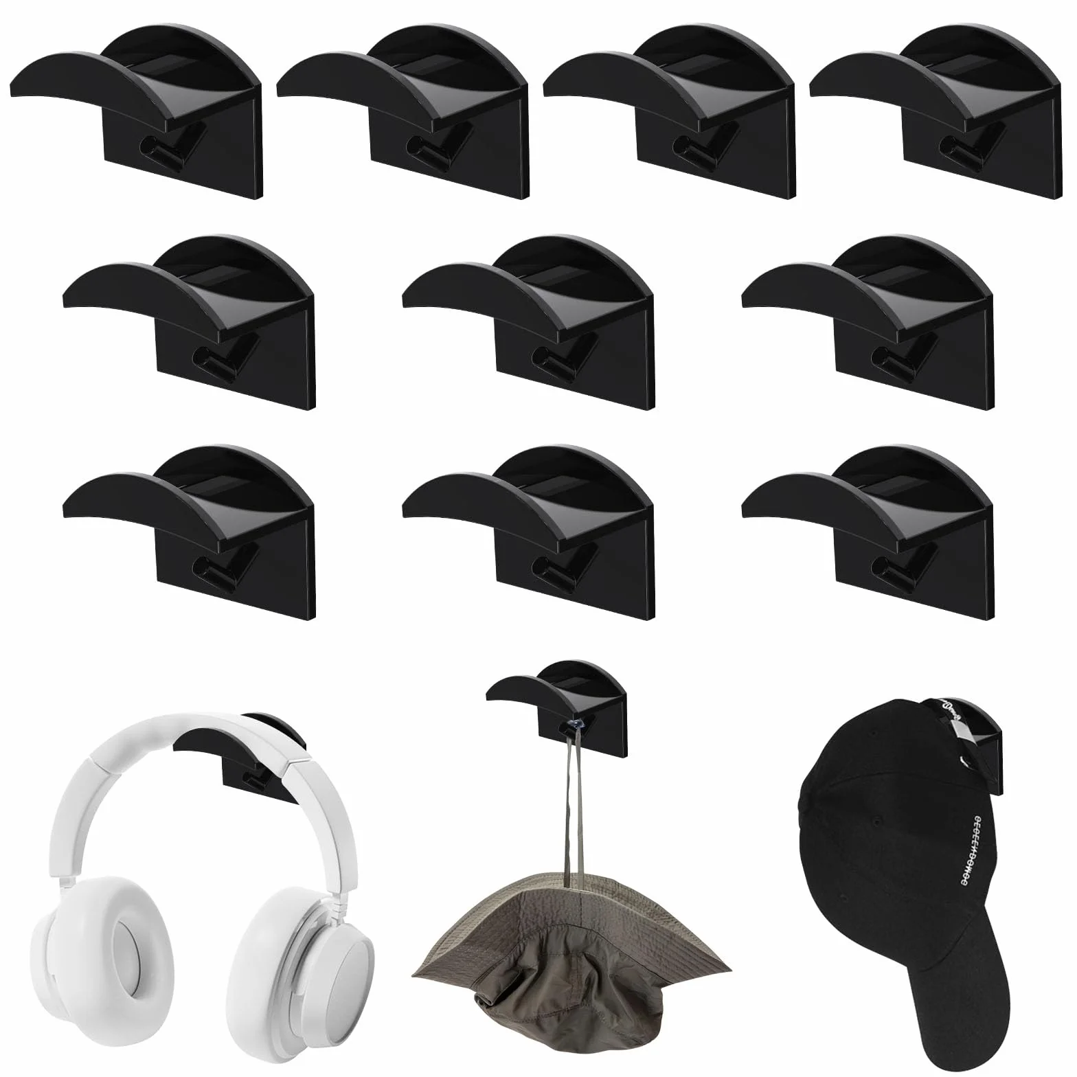 MeoZynxadril 10 Pezzi Porta Cappelli, Gancio di Cappello Autoadesivo, Porta Cappelli da Parete, Cappelli Curve Ganci, Espositore Cappelliera, per Berretti Da Baseball, Cuffie, Asciugamani