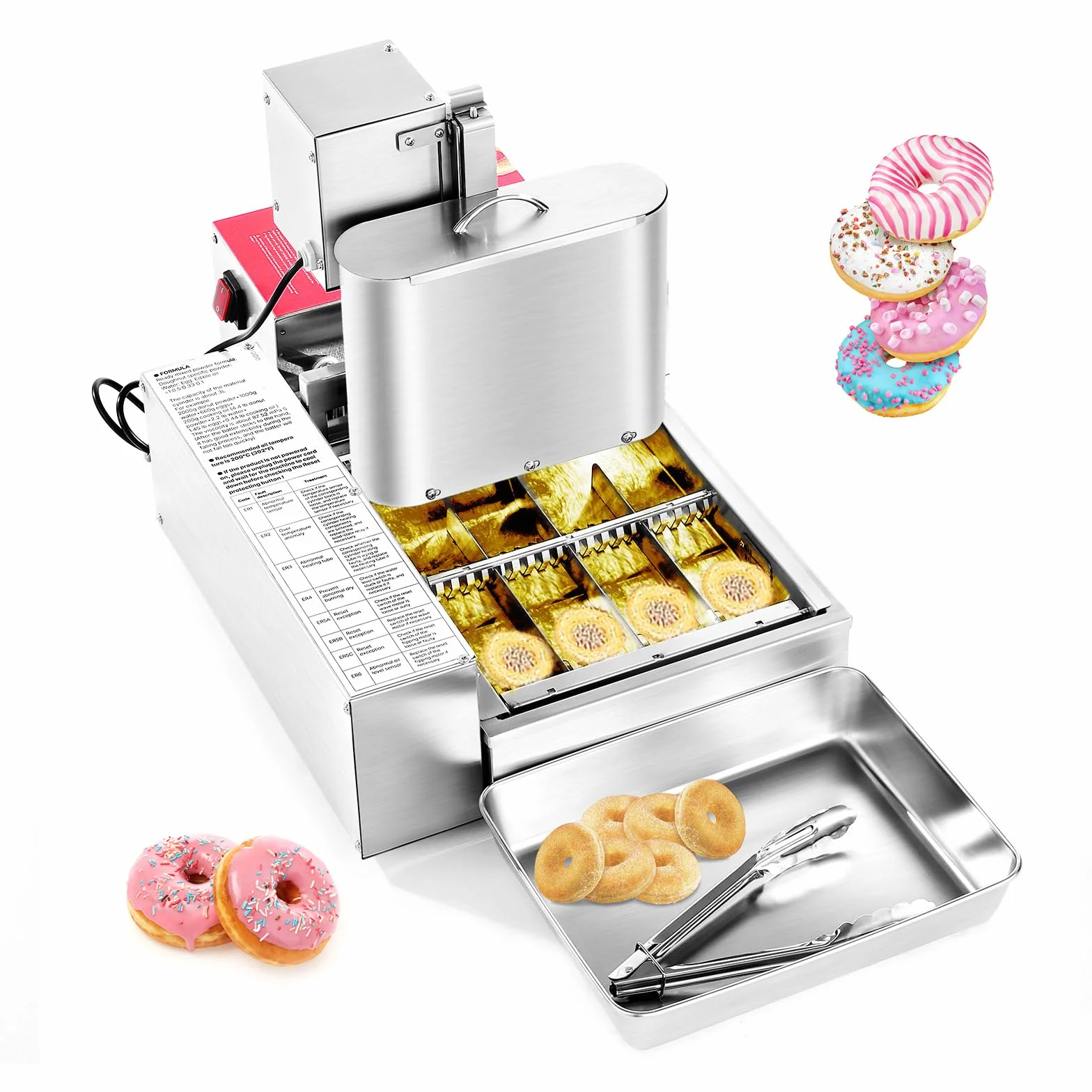 VEVOR Macchina Automatica per Ciambelle, Attrezzatura Commerciale per Ciambelle a 4 File, Macchina in Acciaio Inox Intelligente per Ciambelle Elettrica ad Alta Potenza da 240 Pezzi Ogni Ora