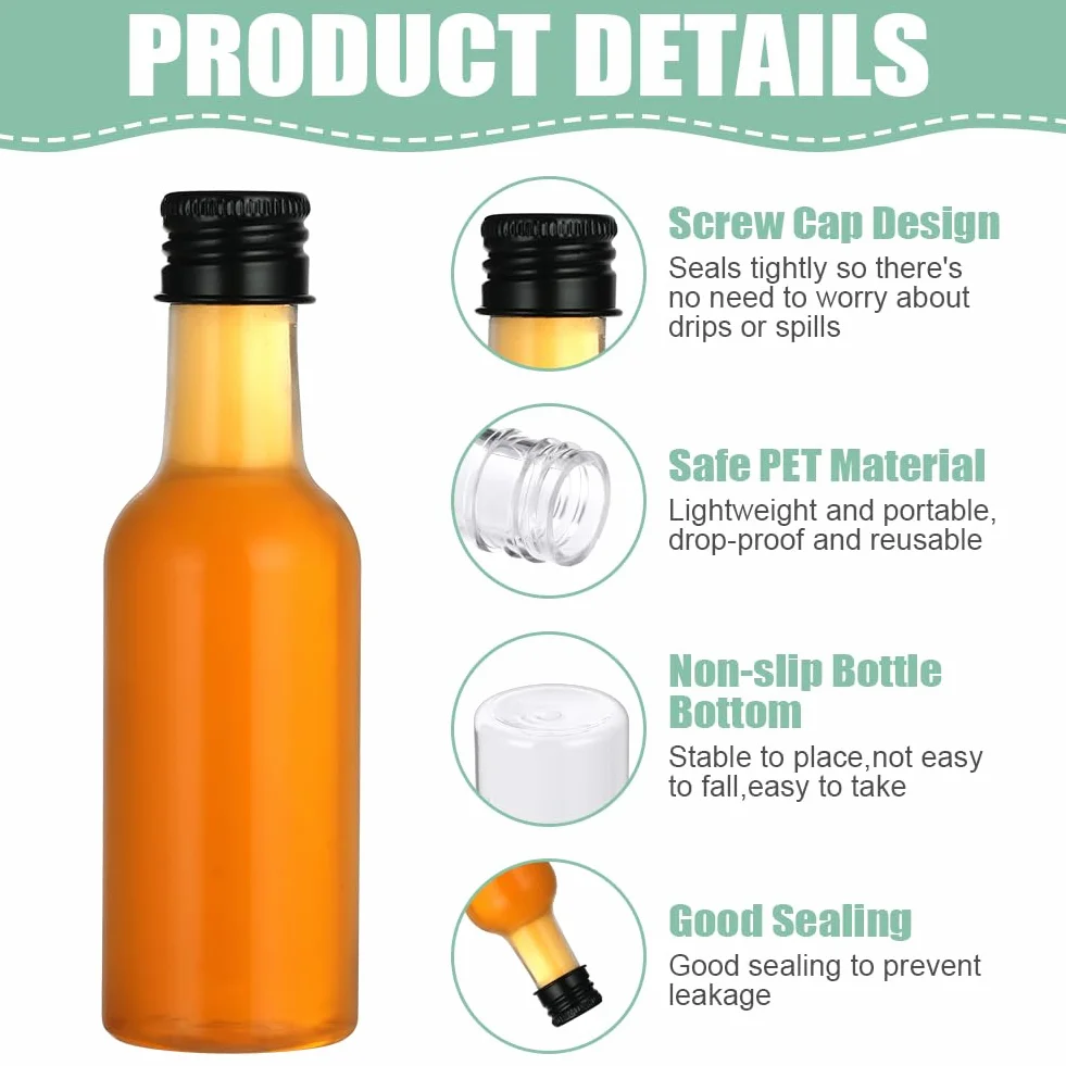 HOTUT Mini Bottiglie Per Liquore 18PZ 50 ml Plastica Riutilizzabili Vuote con Tappi a Vite