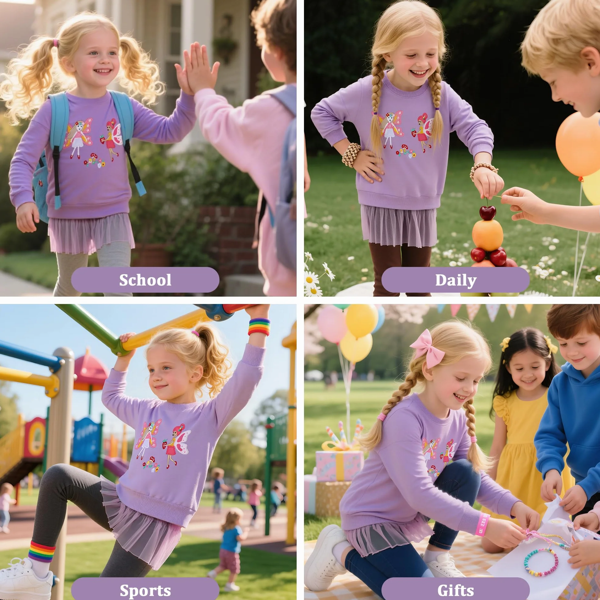 Felpa per Bambina, Ragazza Cotone Girocollo Maglione Pullover, Senza Cappuccio Ricamo Applicato Felpe Manica Lunga Maglietta Casual Princess Top Ragazze Sweatshirt 2-7 Anni