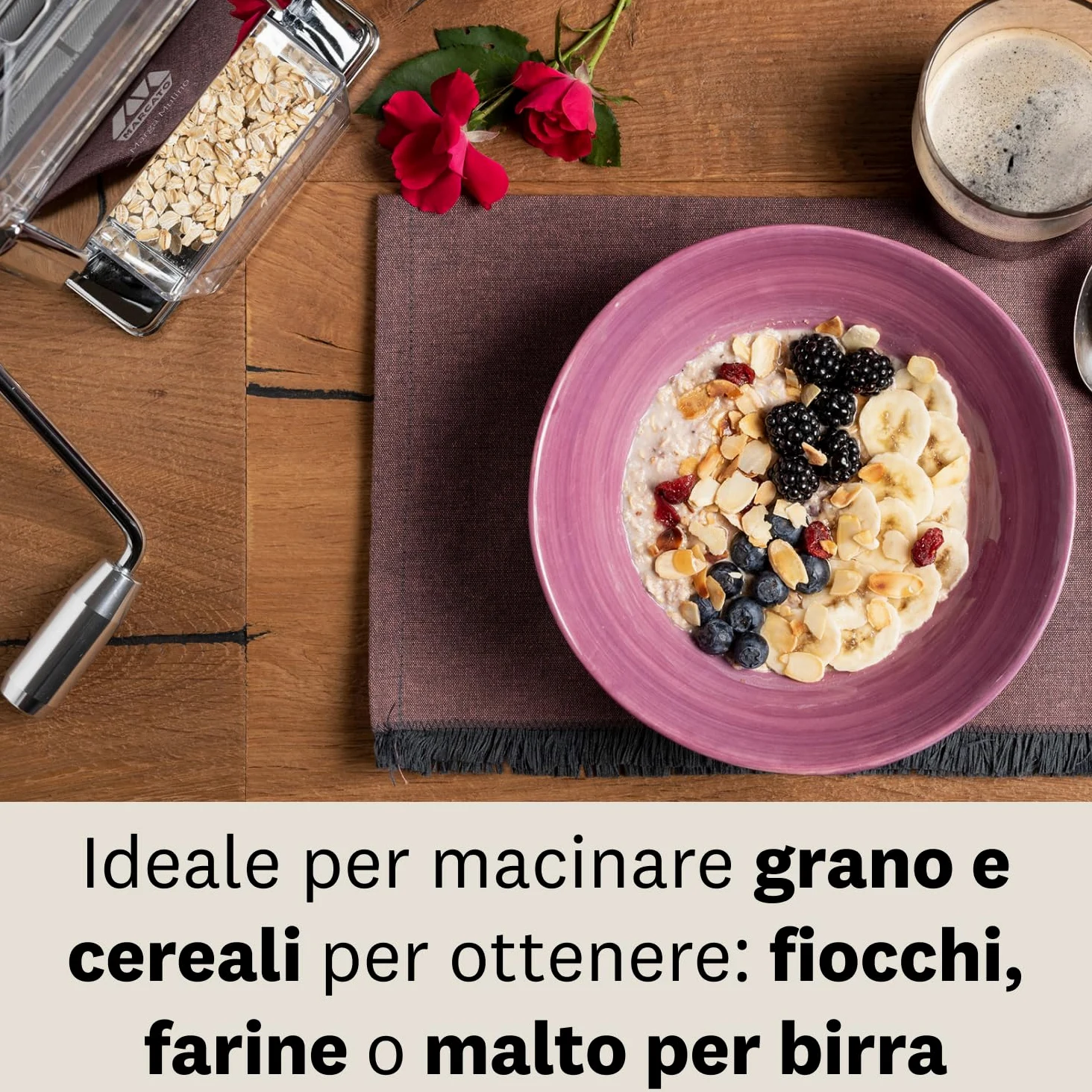 Marcato Mulino Macina Cereali, Acciaio e Alluminio, Argento, Linea Premium.