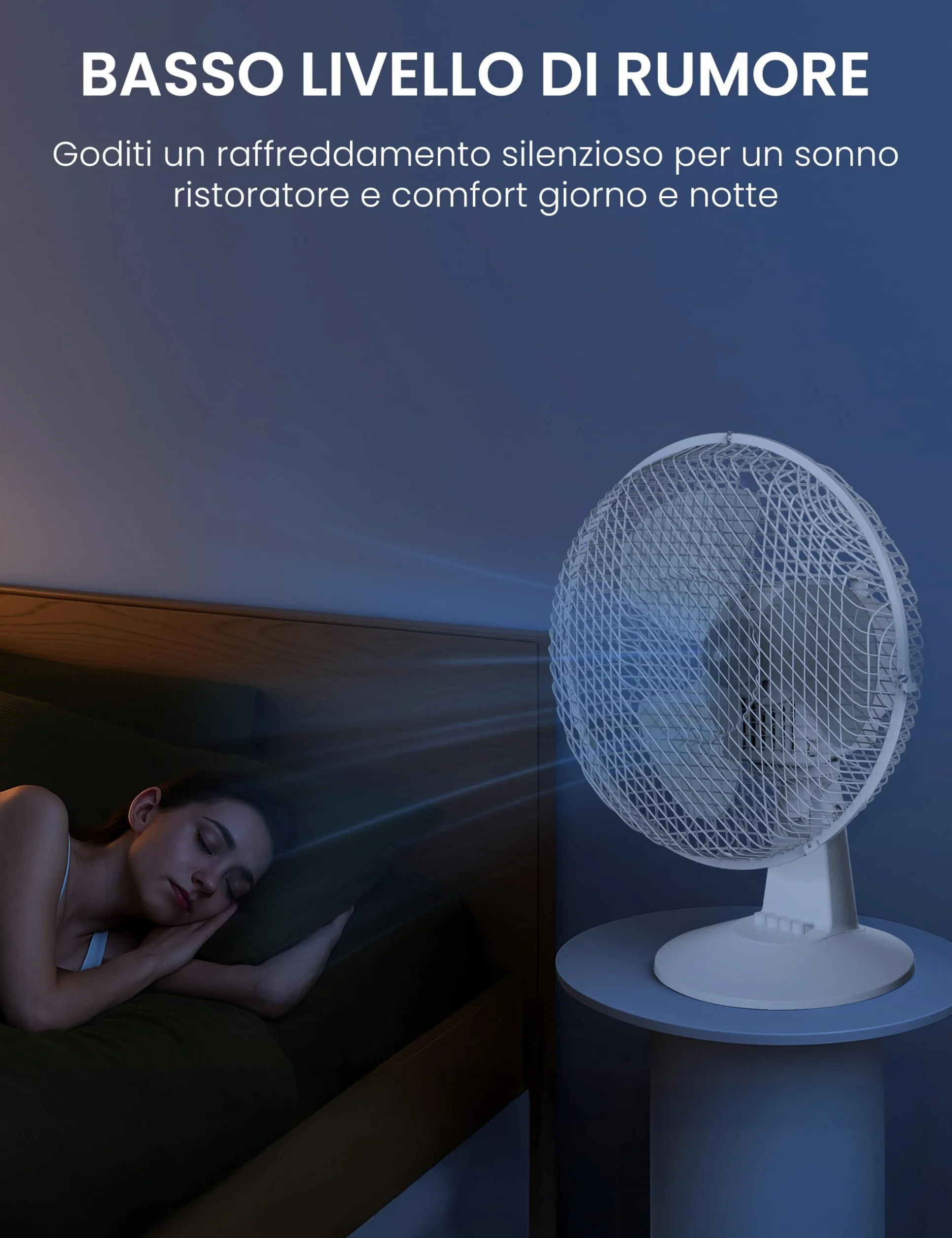 COMFEE' CFT40PW00A2 40CM Ventilatore da Tavalo, 25W Silenzioso Ventilatore Con 3 Pale, 3 Livelli di Velocità, Oscillazione 90°, Efficiente e adatto per casa e ufficio, Bianco