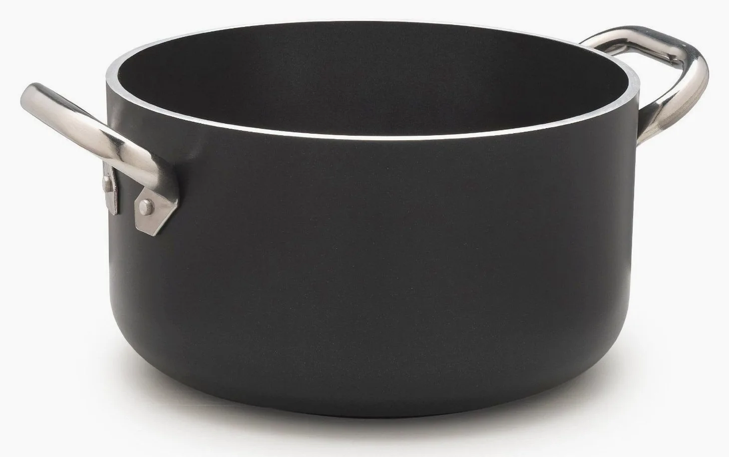 Pentole Agnelli ALSA2104SSPI20 Alblack Casseruola Alta in Alluminio, Spessore 5 mm, Fondo Induzione da 11 cm, con 2 Manici in Acciaio Inossidabile, 21 cm, Nero