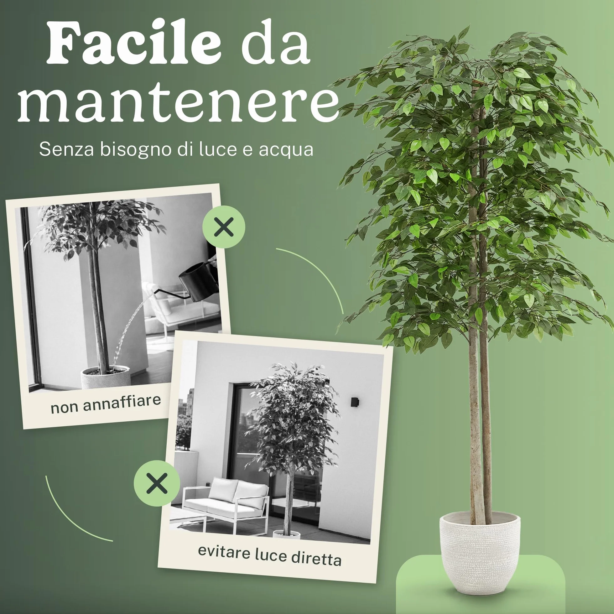 Ficus artificiale 180 cm pianta finta grande tronco naturale albero decorativo realistico casa ufficio hotel