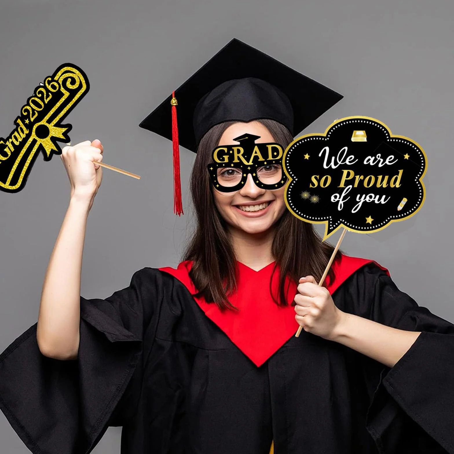 30 pz Foto Props Laurea Gadget, Cornice per Selfie in Carta, Alta Aualità Photo Booth Accessori, per 2026 Laurea Decorazioni Festa