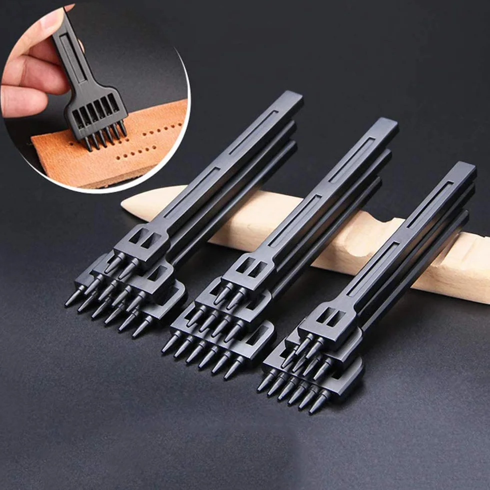 Scalpelli Set di Cuoio, 3 Pezzi Pugno Acciaio, Punzoni in Pelle, Professionale DIY Metallo 2/4/6 Poli Perforazione Strumenti per Cintura, Pelle, Cinturino, Cartoncino, Gomma (5 MM)