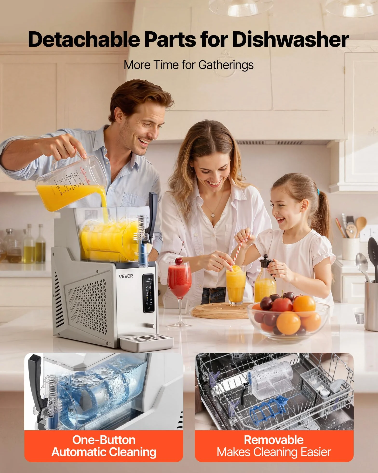 VEVOR Macchina per Granite 350 W 3 L Serbatoio Singolo Autopulente per Frappé, Milkshake, Frullati